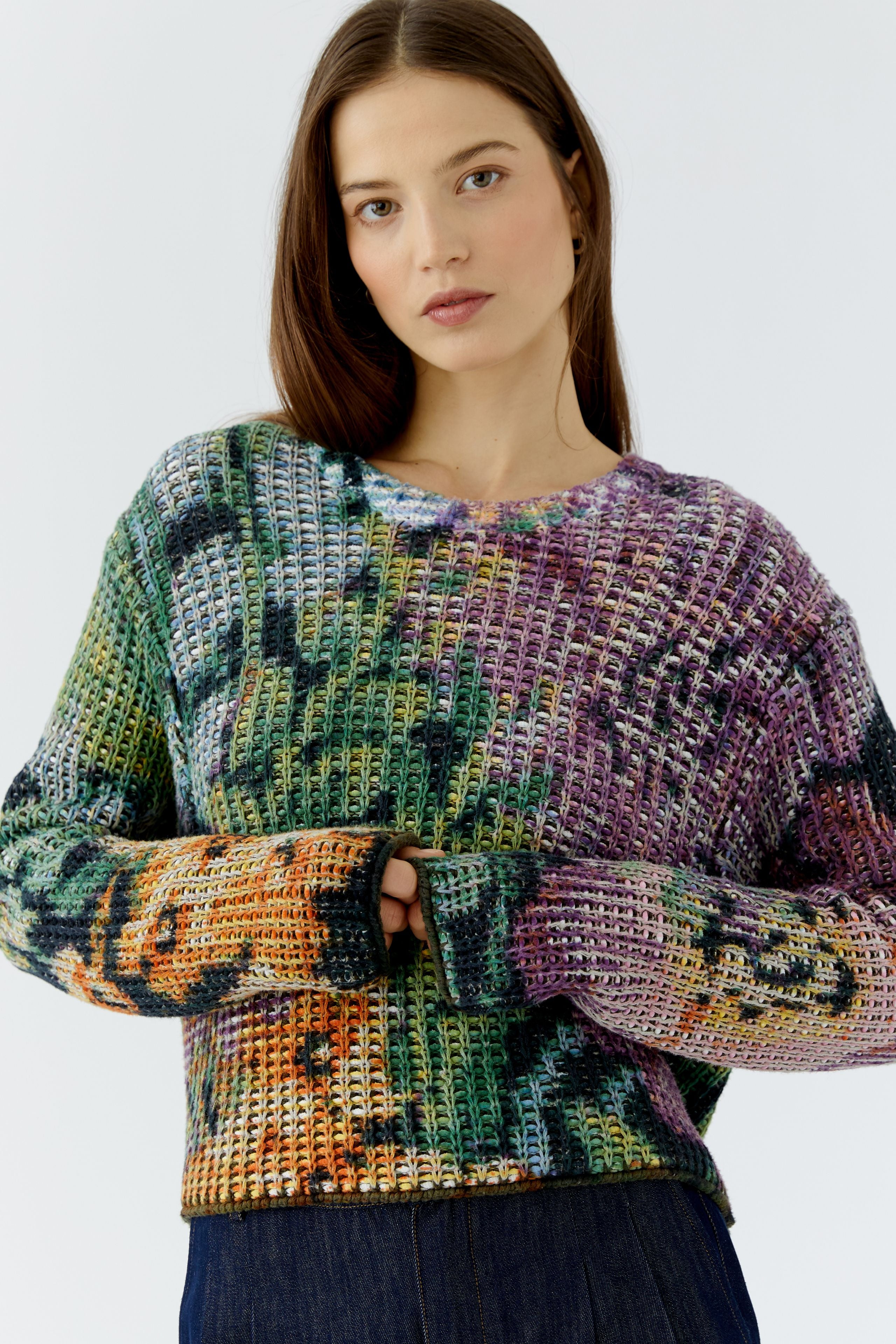 Strickpullover mit Gobelin Motiv