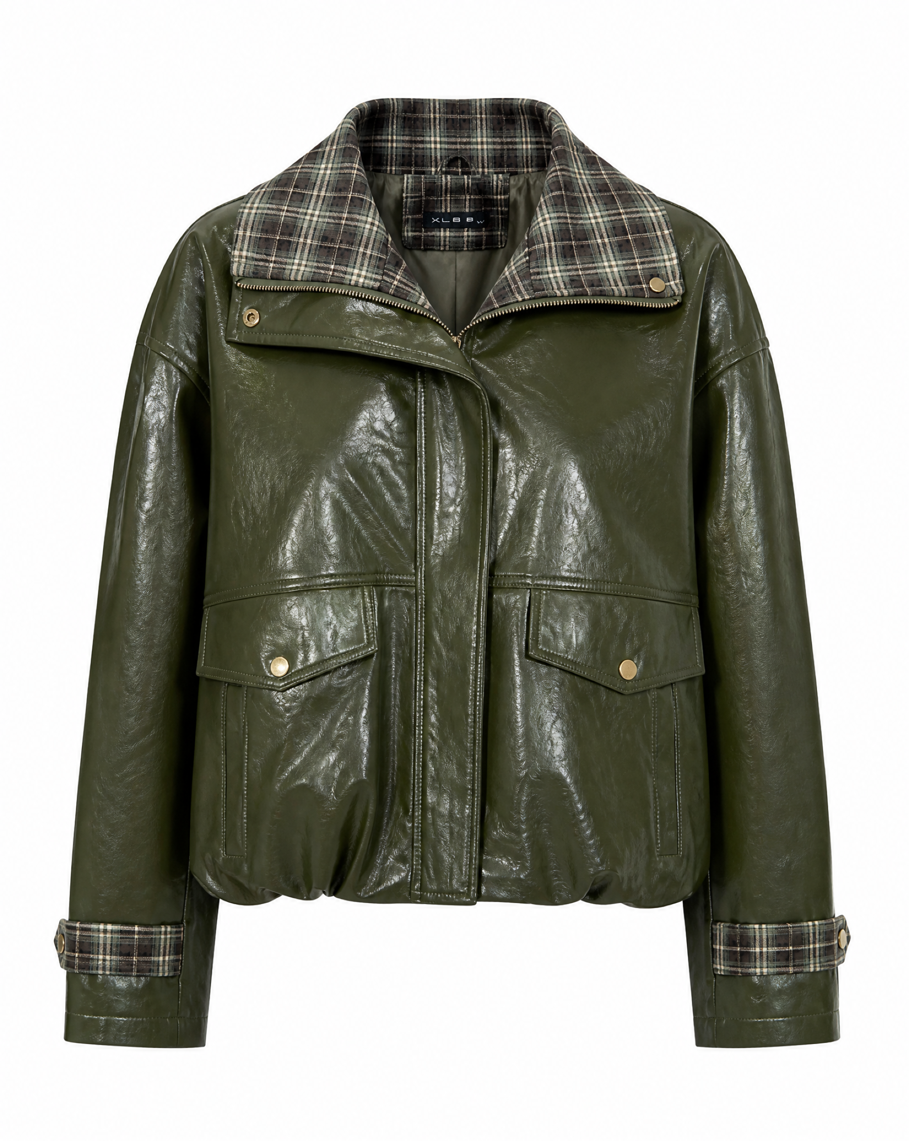 Kunstlederjacke mit Karokragen