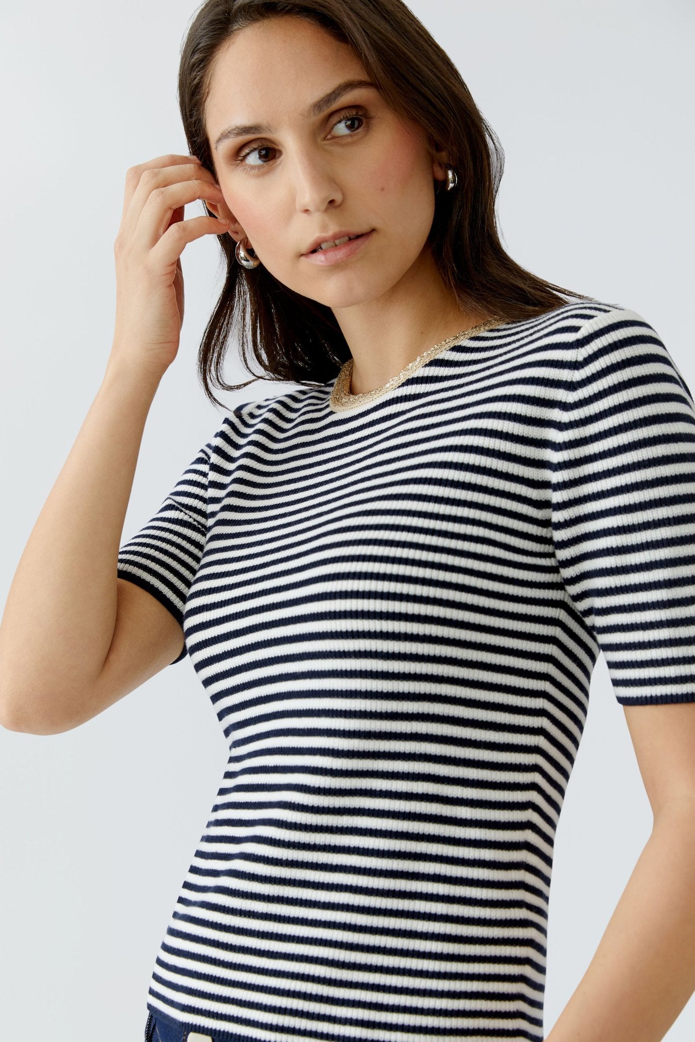 Oui Strickpullover Dk Blue White