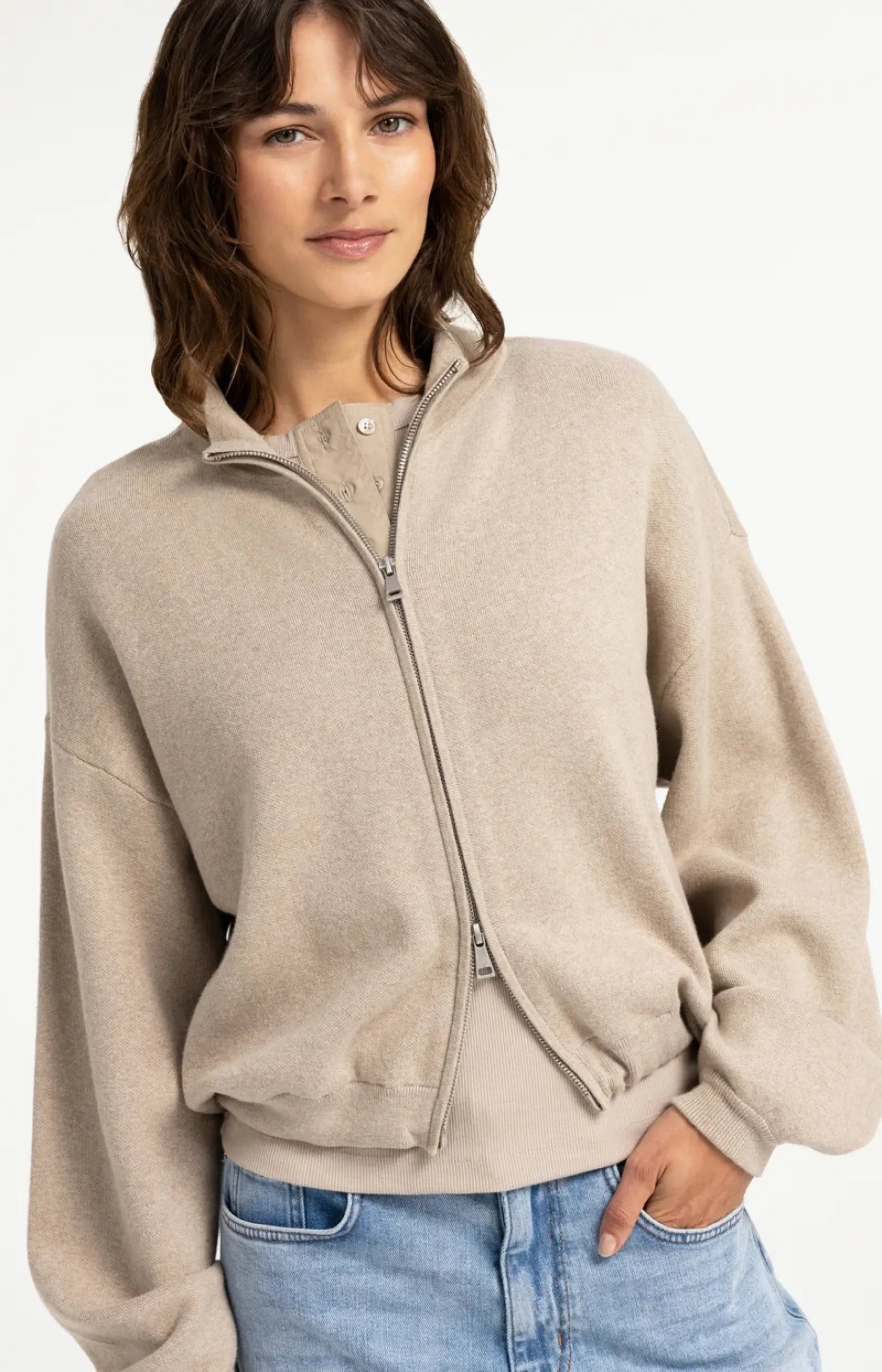 Strick-Cardigan mit Jacquardmuster und Reißverschluss