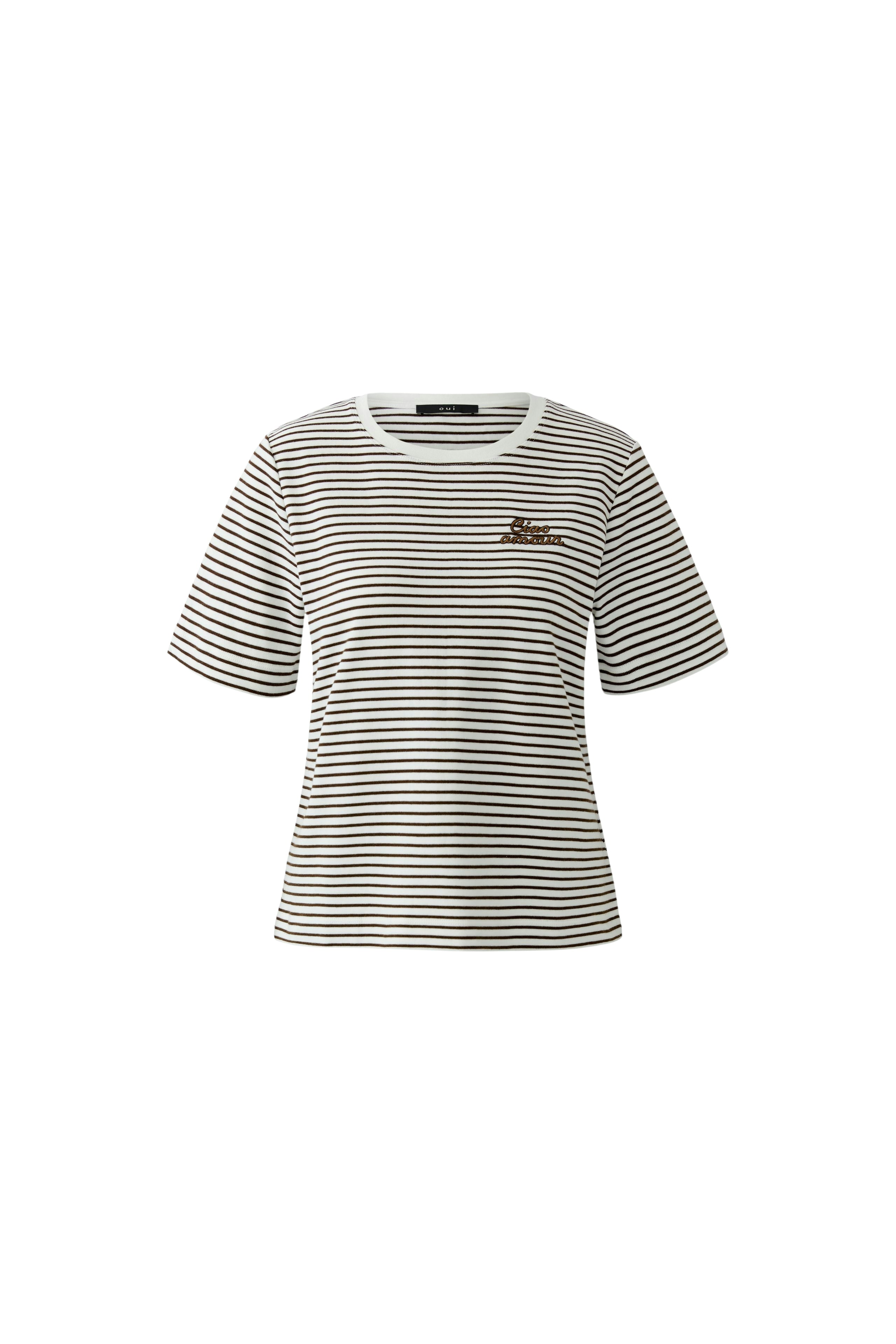 Oui T-Shirts Dk Brown Offwhite
