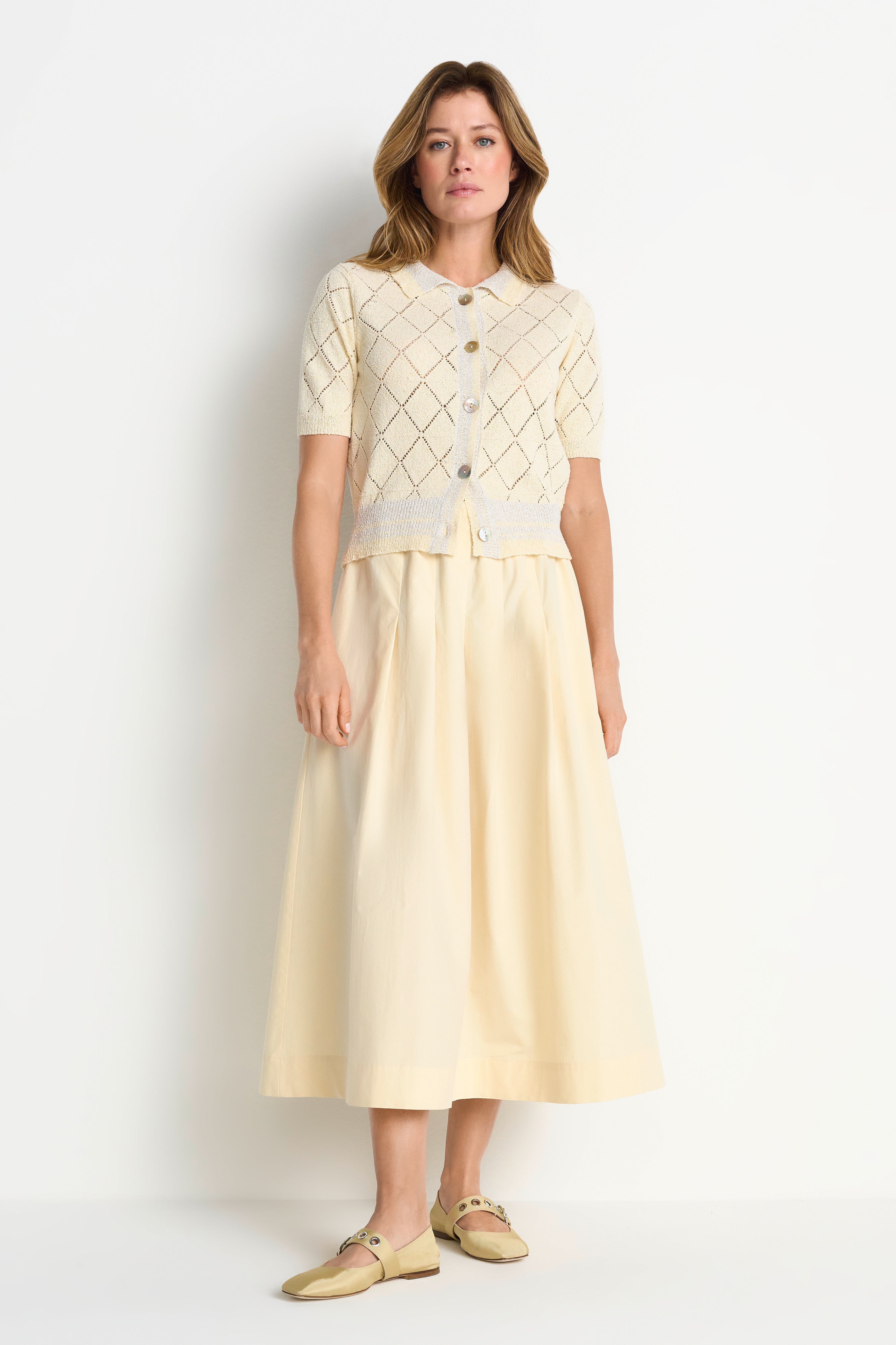 Ajour-Cardigan mit Polokragen