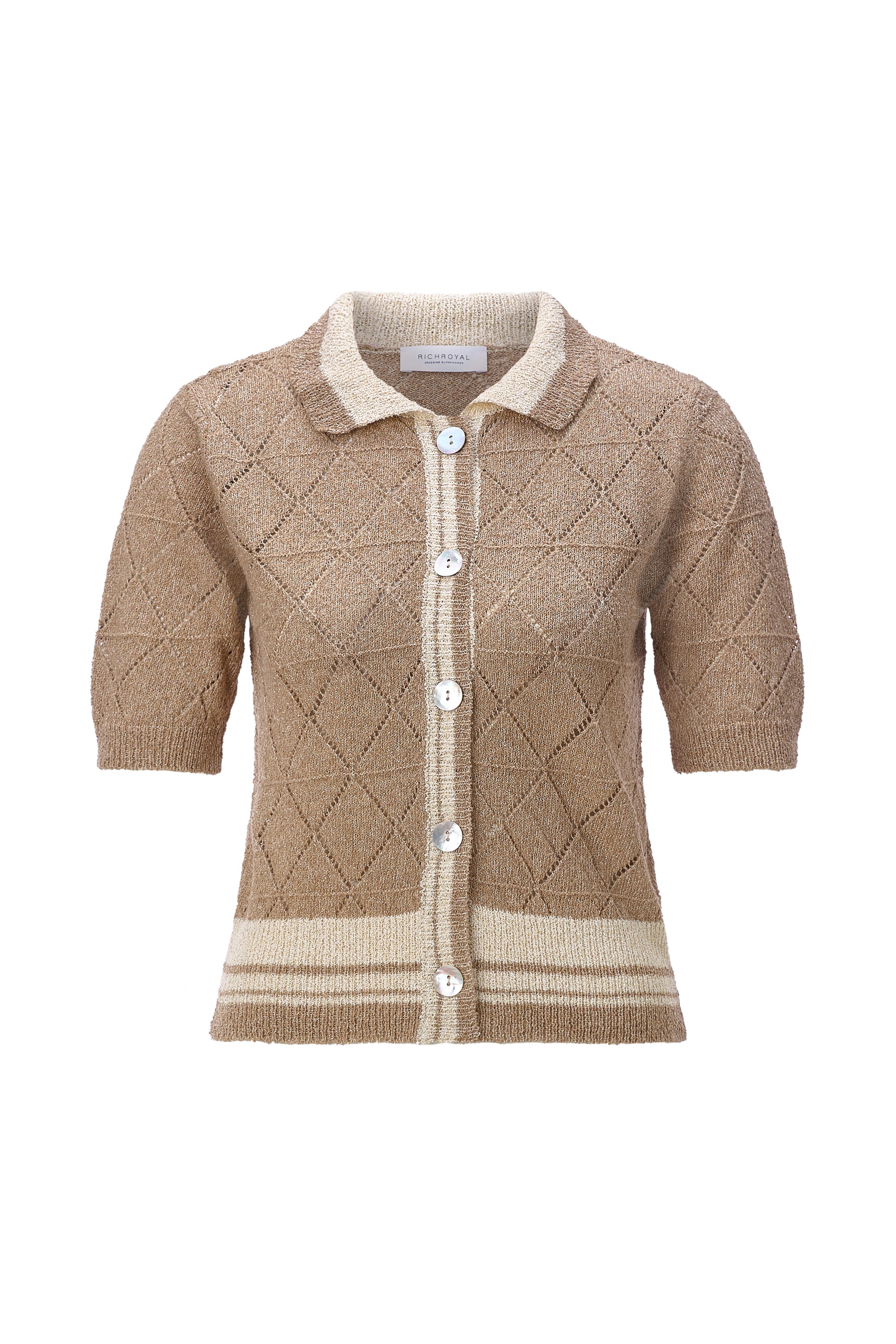 Ajour-Cardigan mit Polokragen