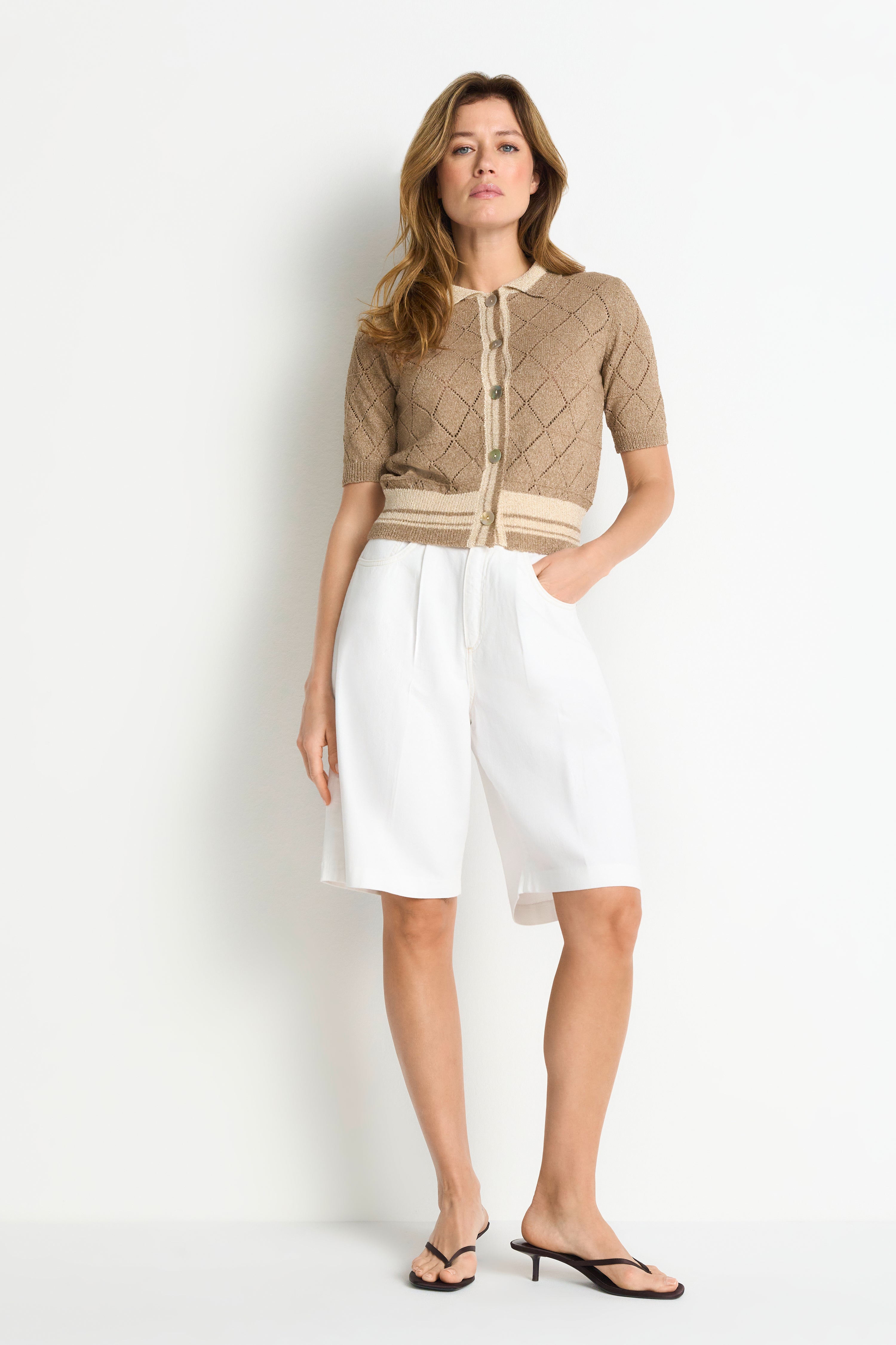 Ajour-Cardigan mit Polokragen