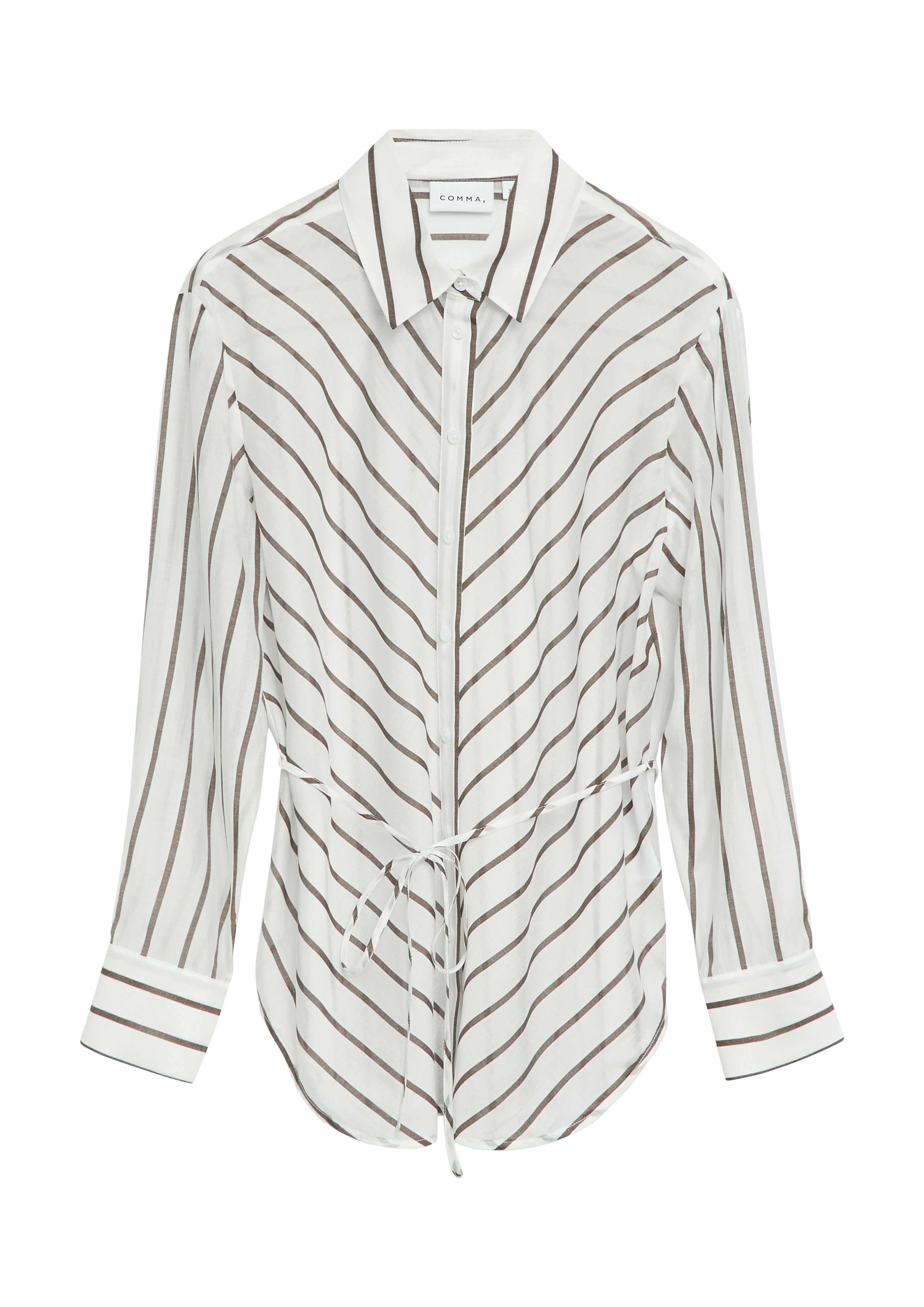 Bluse mit Streifen und Bindegürtel