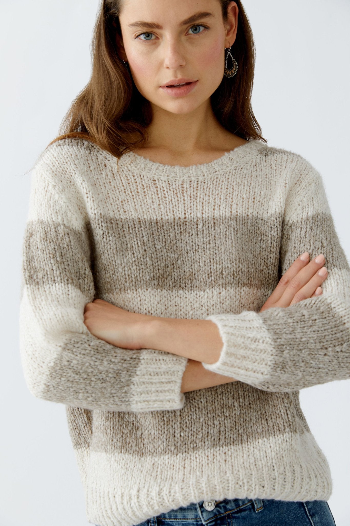 Oui Strickpullover Lt Stone Taupe
