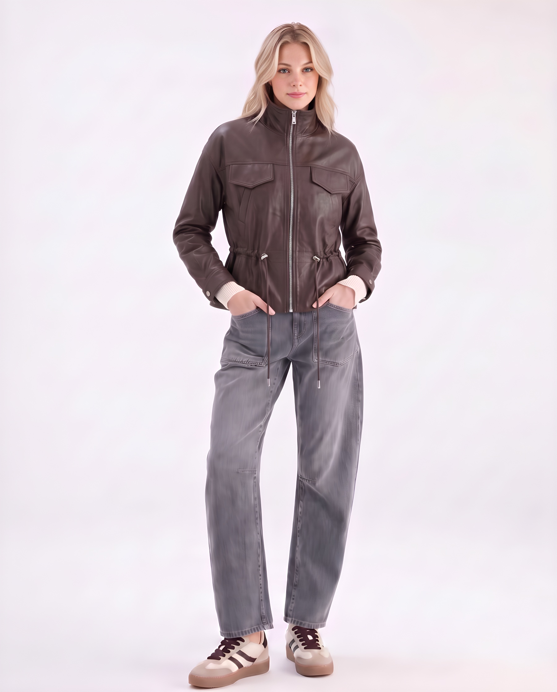 Kunstlederjacke mit Bindeschlaufen