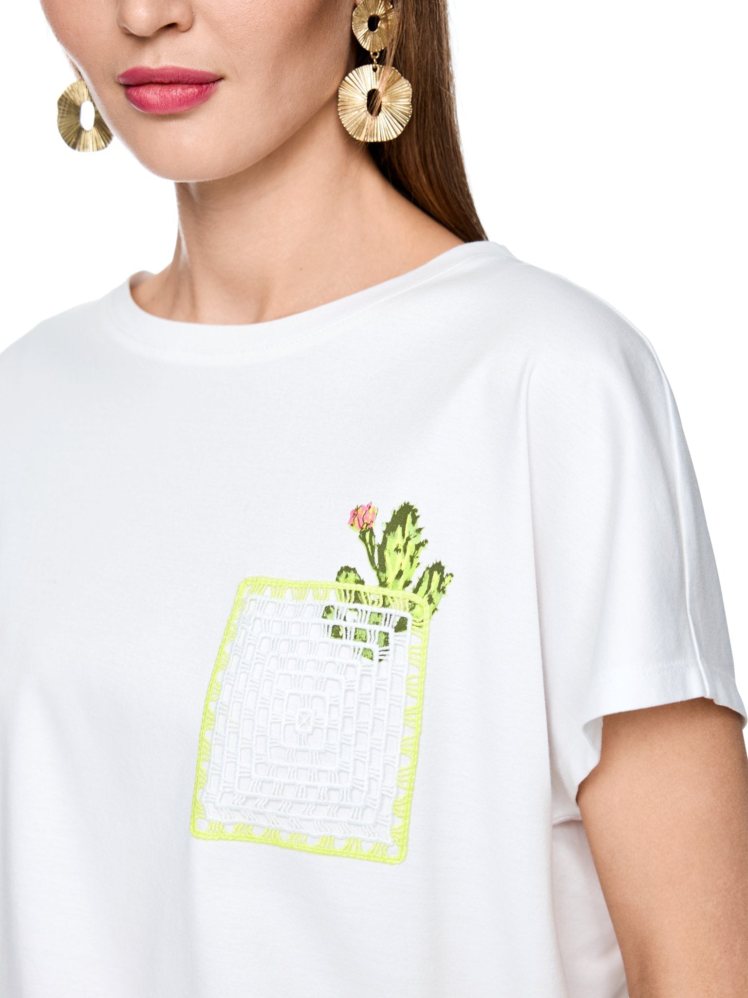 T-Shirt mit Kaktus-Print und Brusttasche