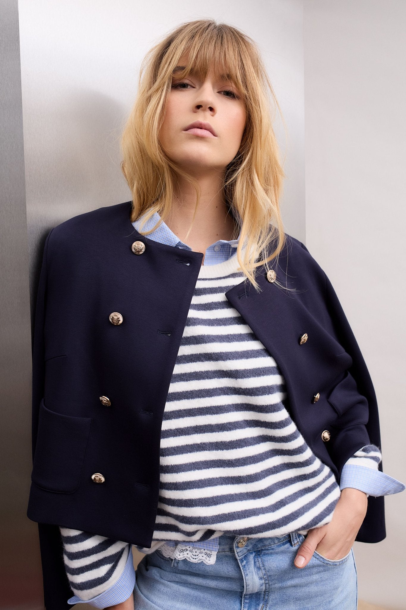 Oui Strickjacken Darkblue