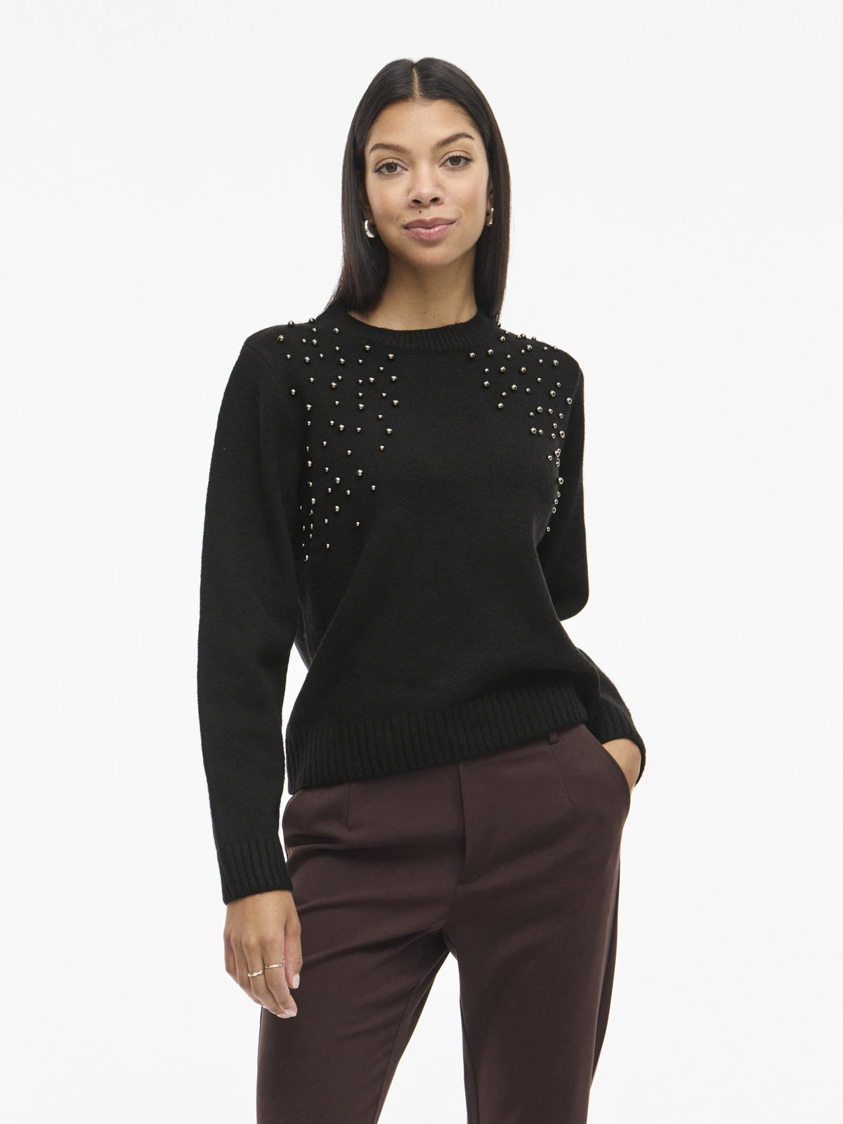VILA Strickpullover Black Beauty/Lipo Egret