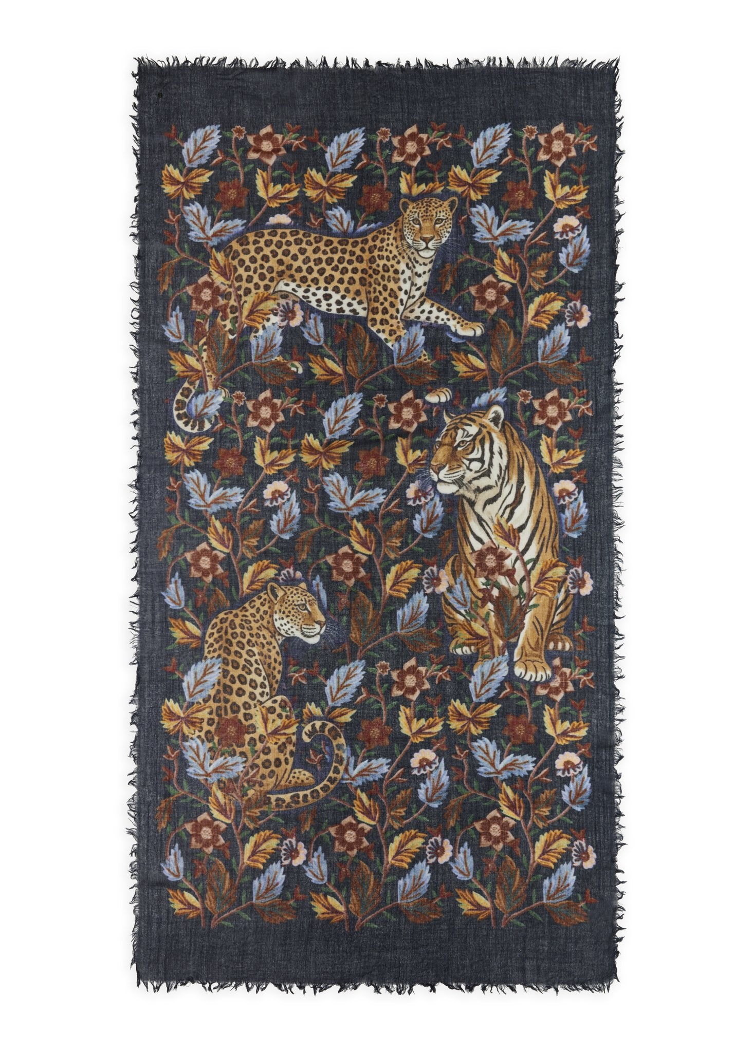 Schal mit Leopard- und Blumen-Motiven