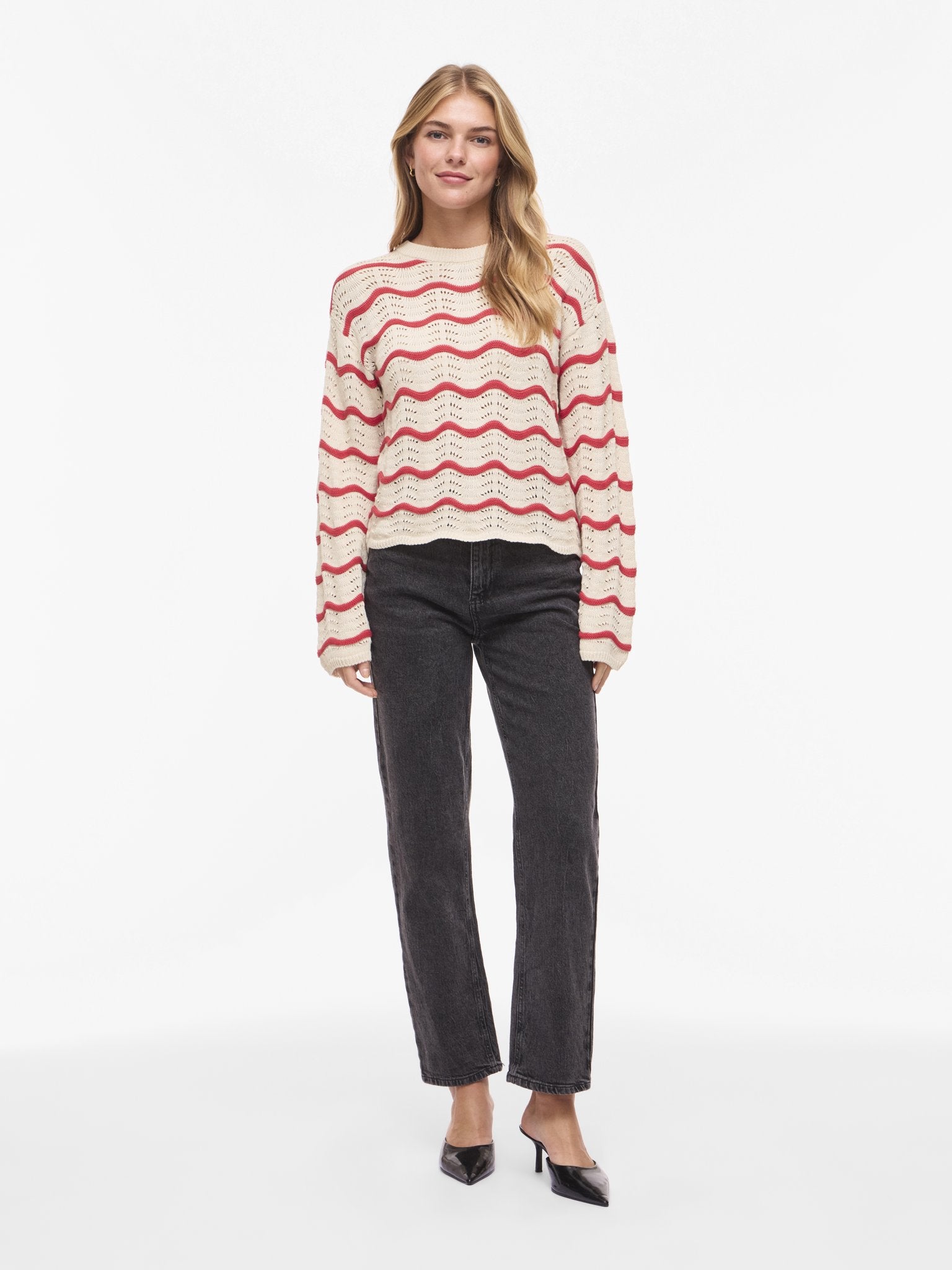 VILA Strickpullover Birch/W. Festival Flower