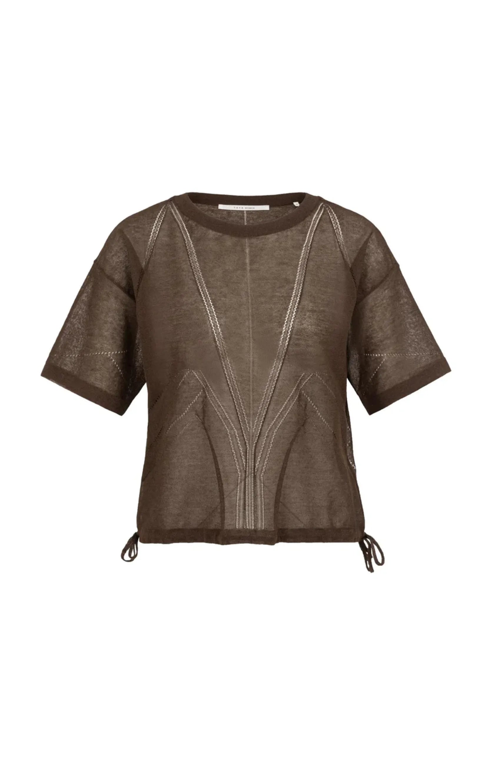 Grobmaschiger Kurzarmpullover mit Ajourmuster