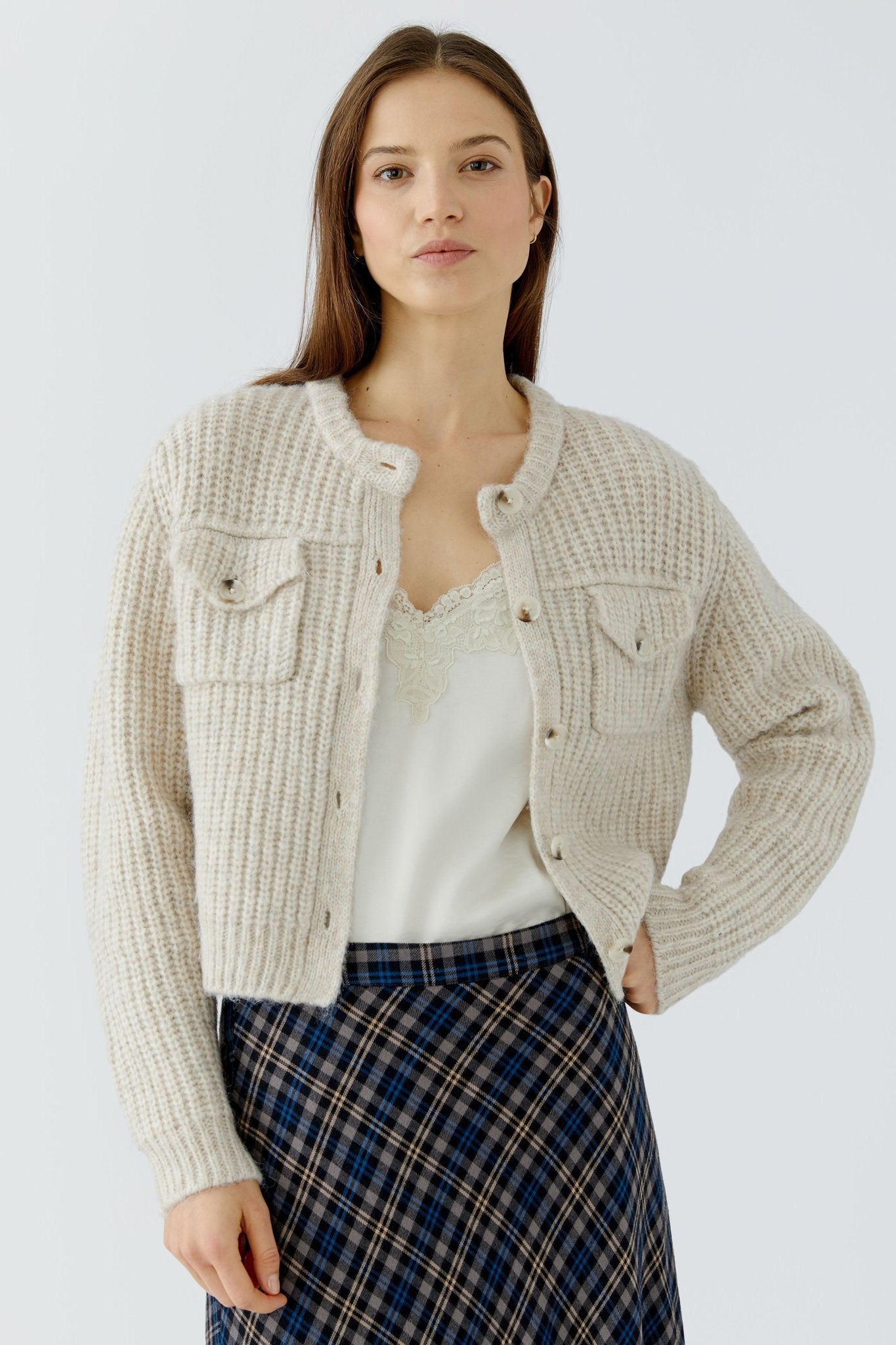 Oui Strickjacken Light Beige Mel