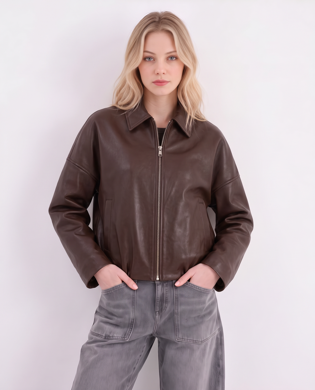 Kunstlederjacke mit Kentkragen