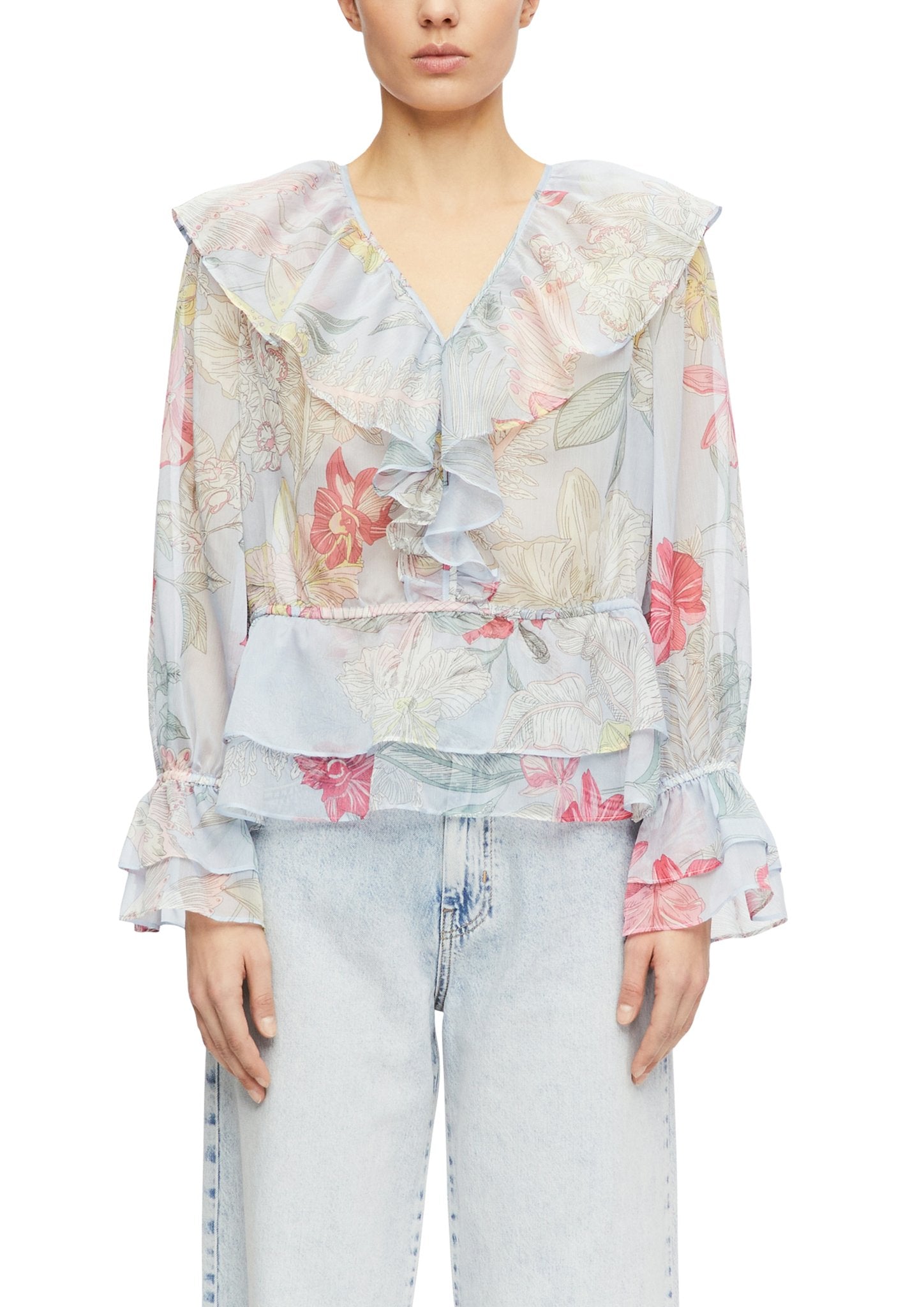 Chiffon-Bluse mit Volants