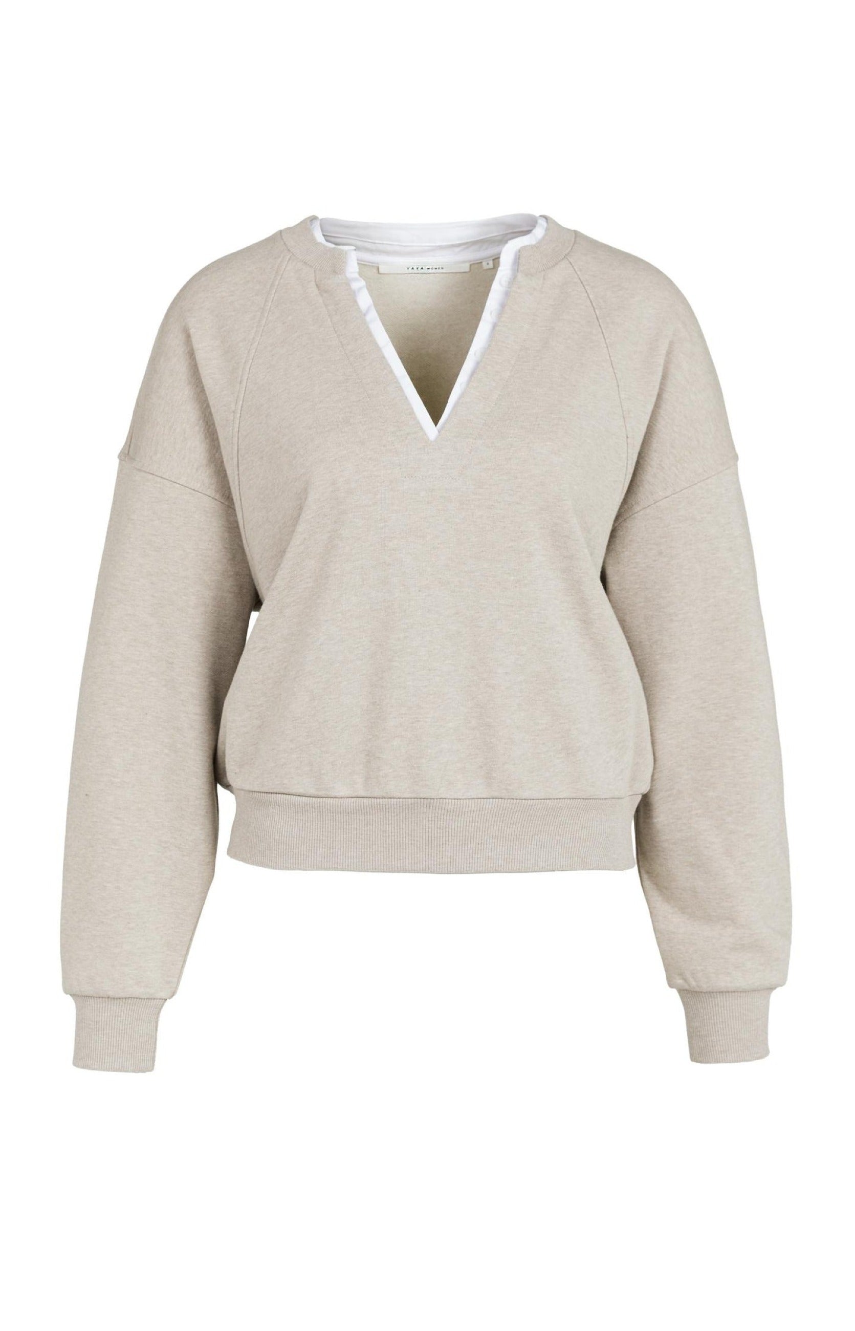 Sweatshirt mit V-Ausschnitt und Webkragen