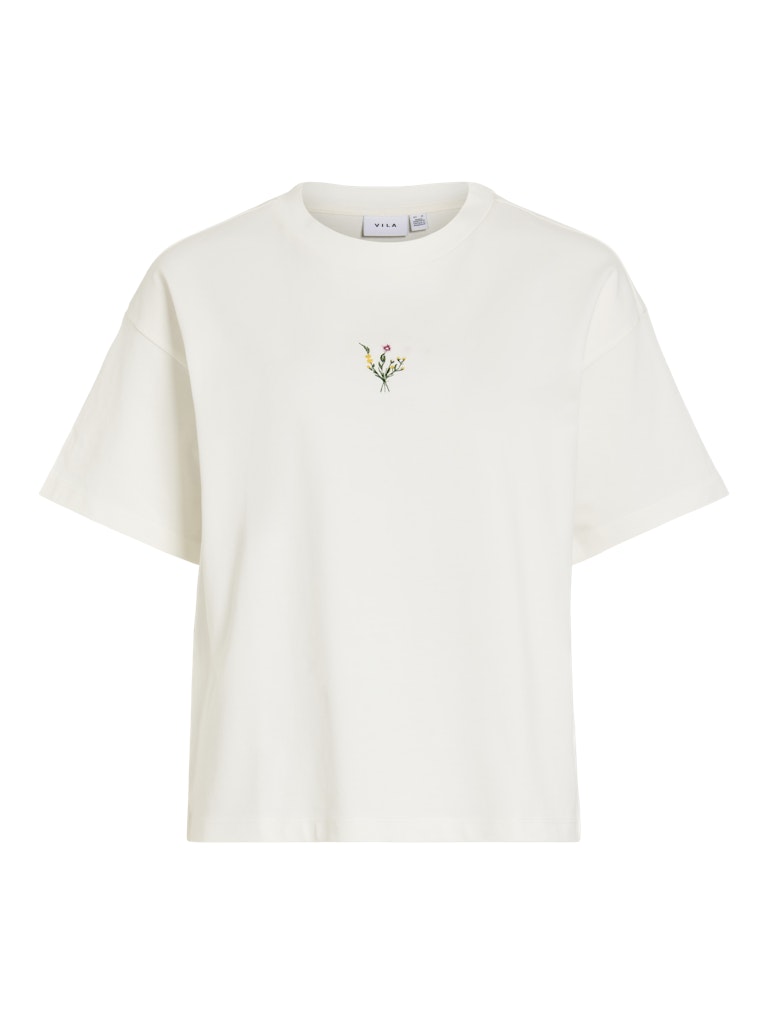 VILA T-Shirts Snow White/Center Flower