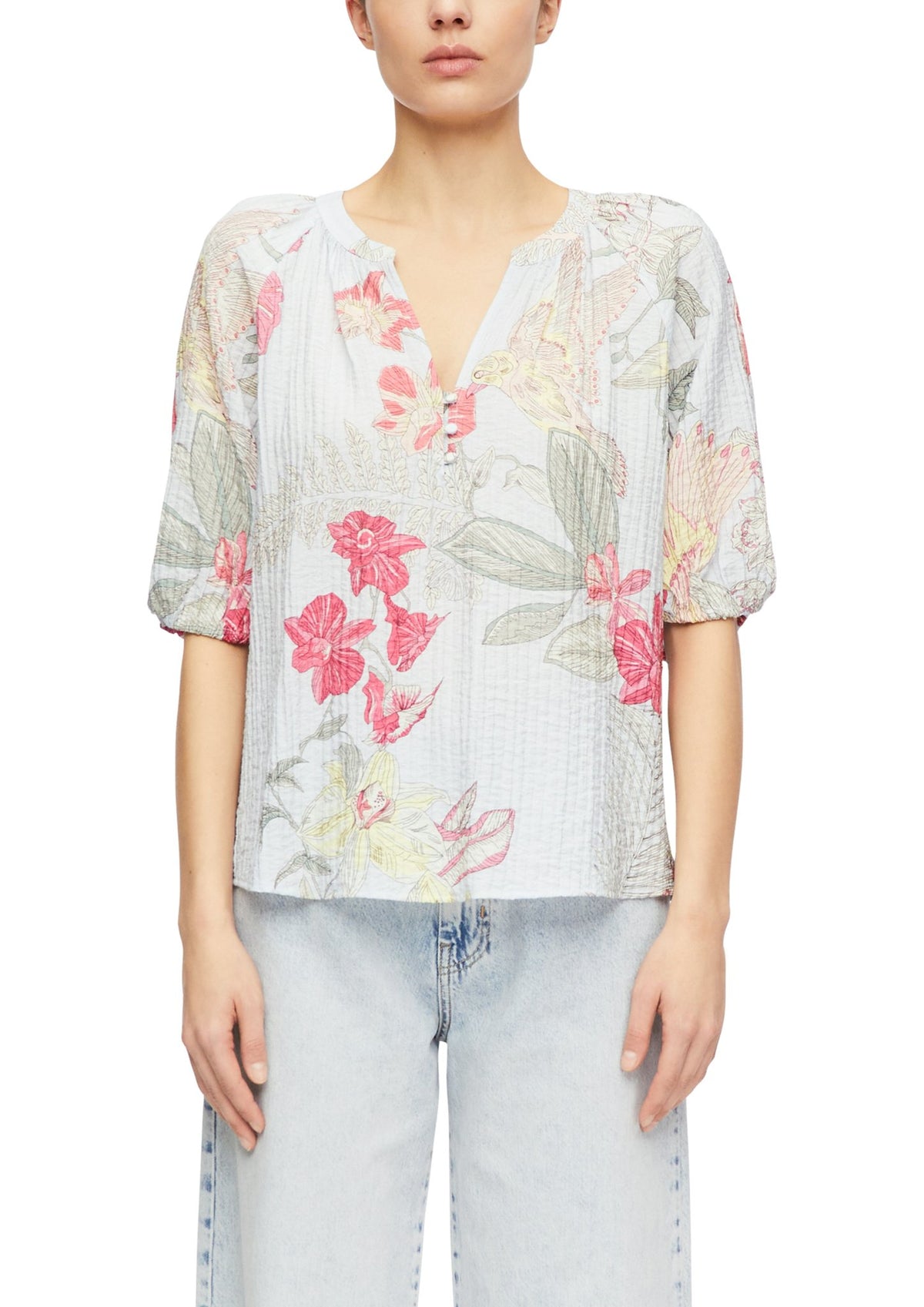Tunika-Bluse mit floralem Print