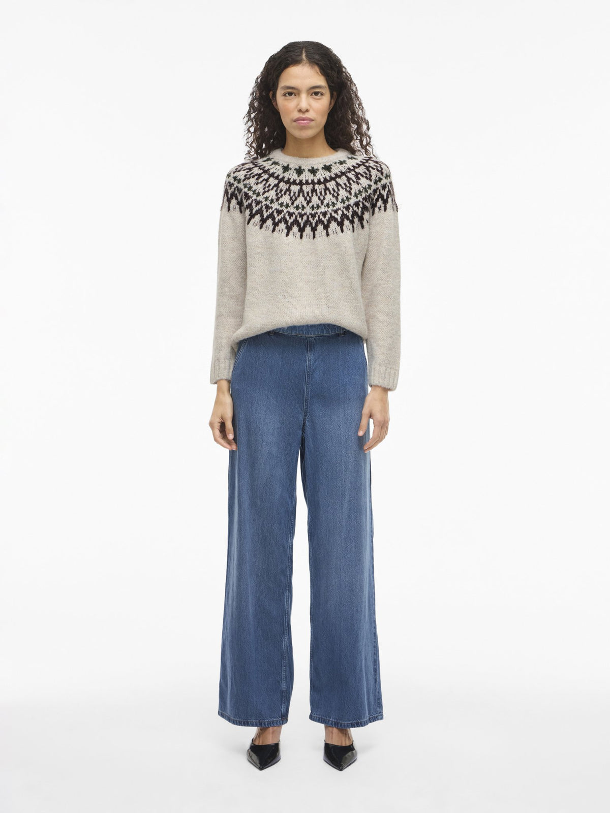 VILA Strickpullover Super Light Natural Melan/Coffee Be