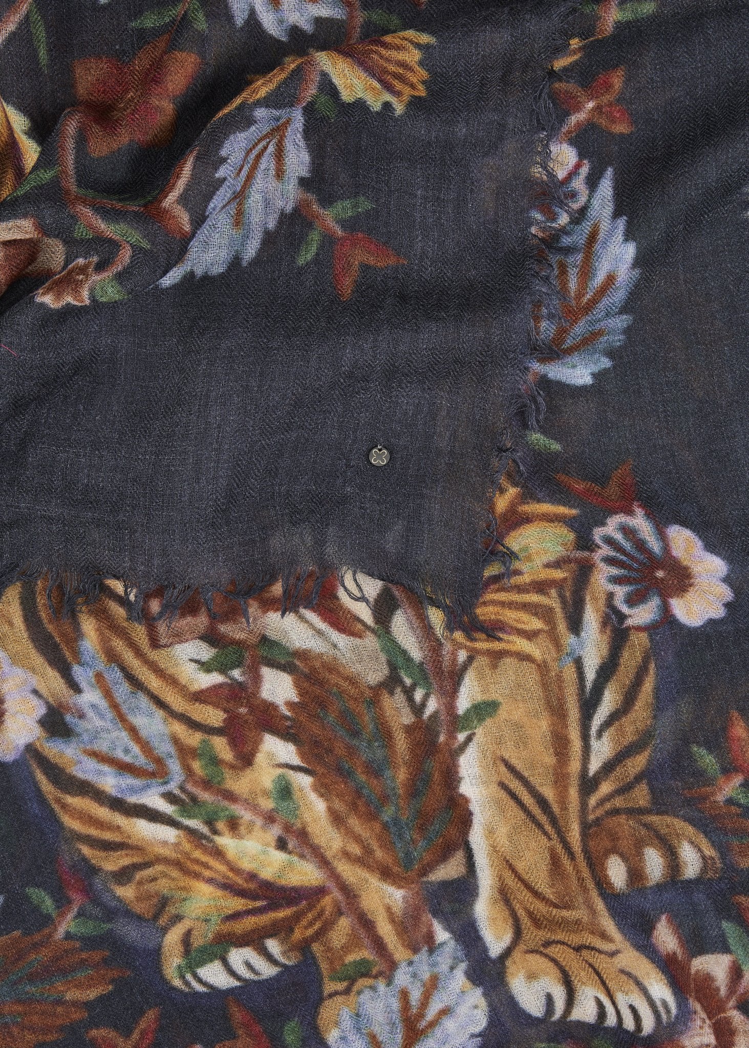 Schal mit Leopard- und Blumen-Motiven