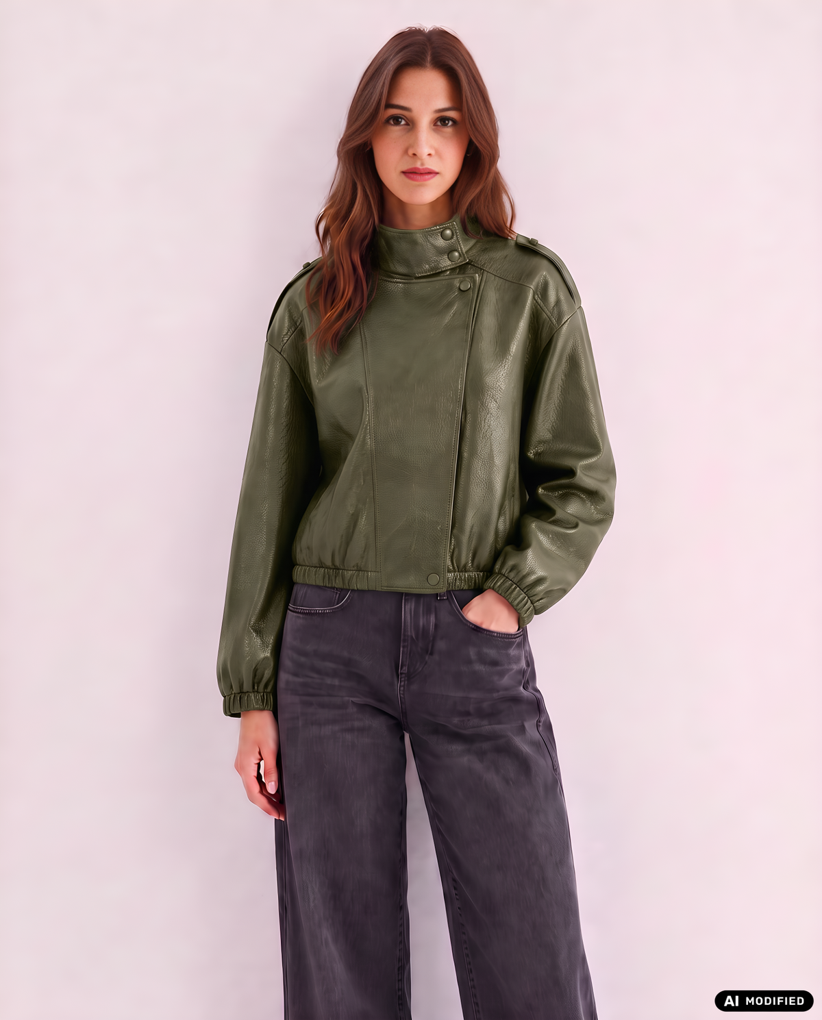 Kunstlederjacke mit Reverskragen