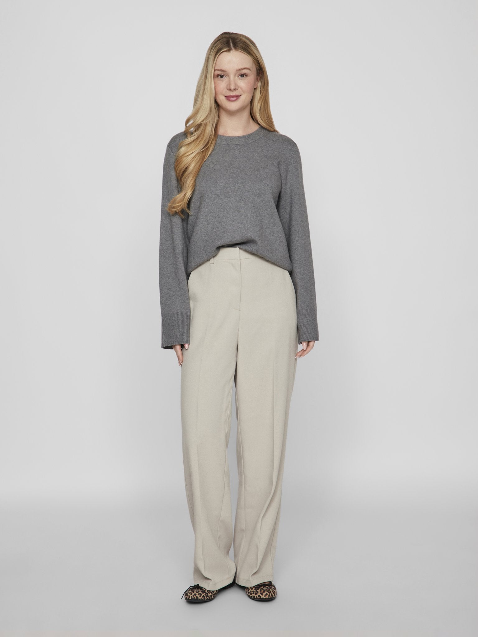 VILA Strickpullover Medium Grey Melange