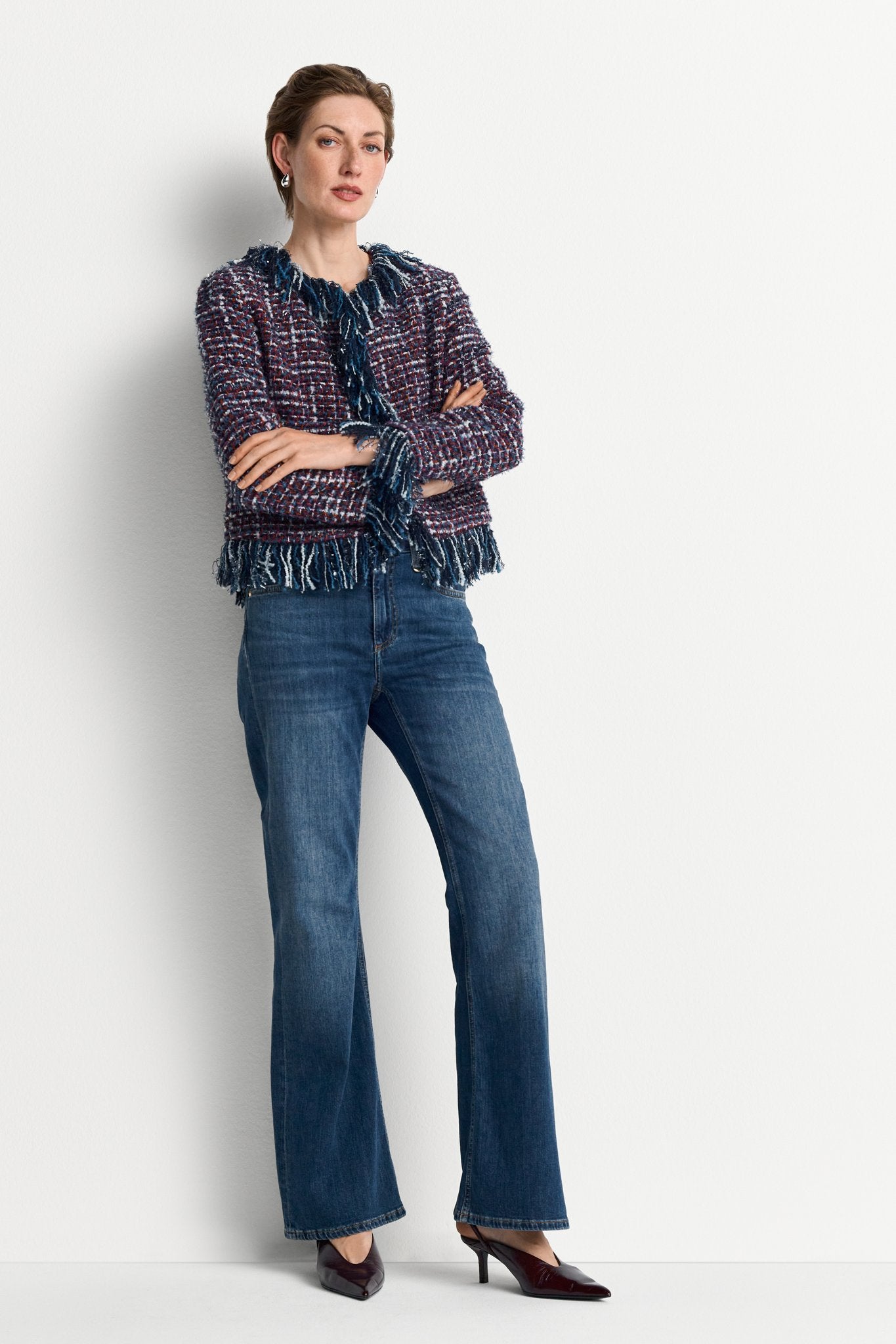 Bouclé Jacke mit Fransen