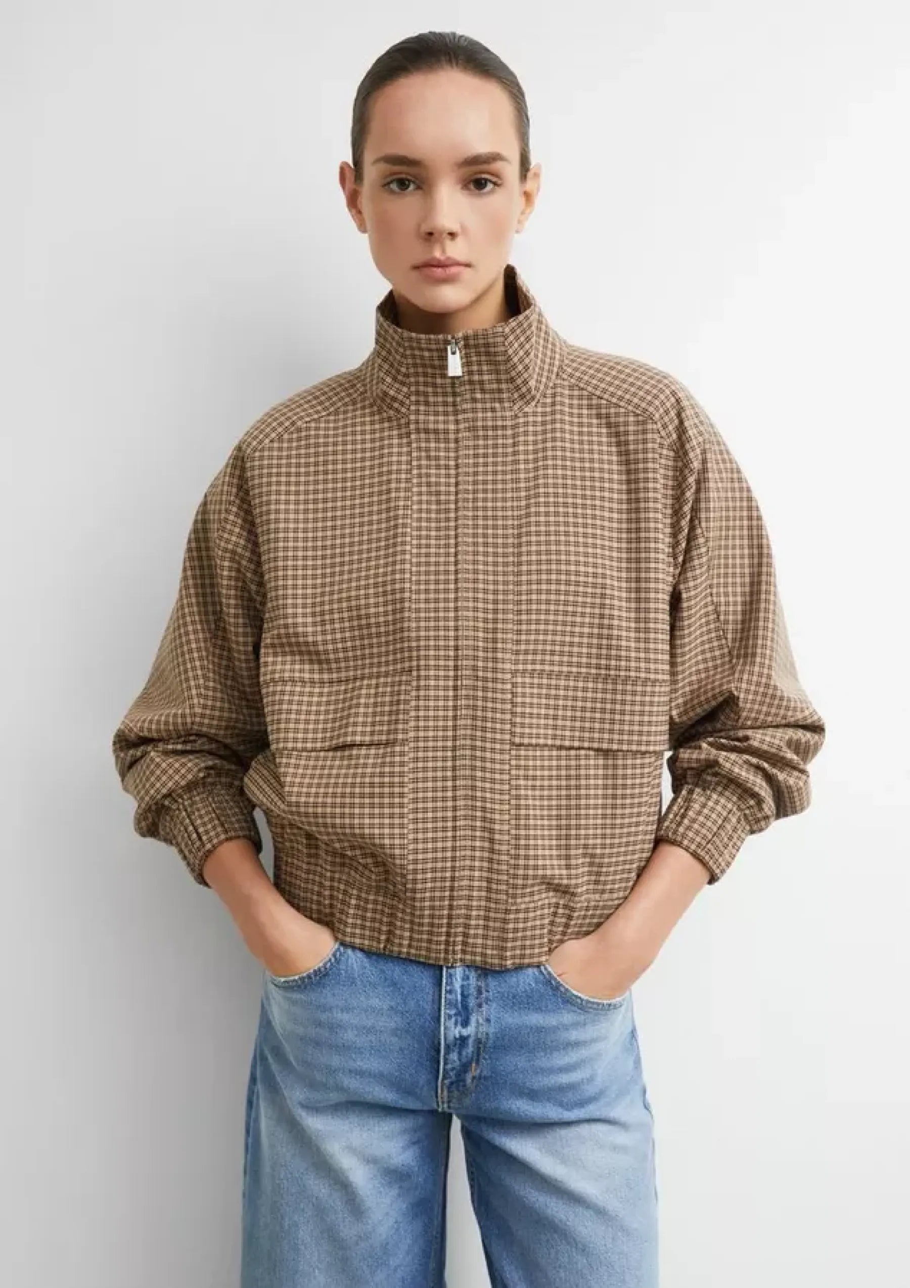Karierte Blousonjacke mit Stehkragen