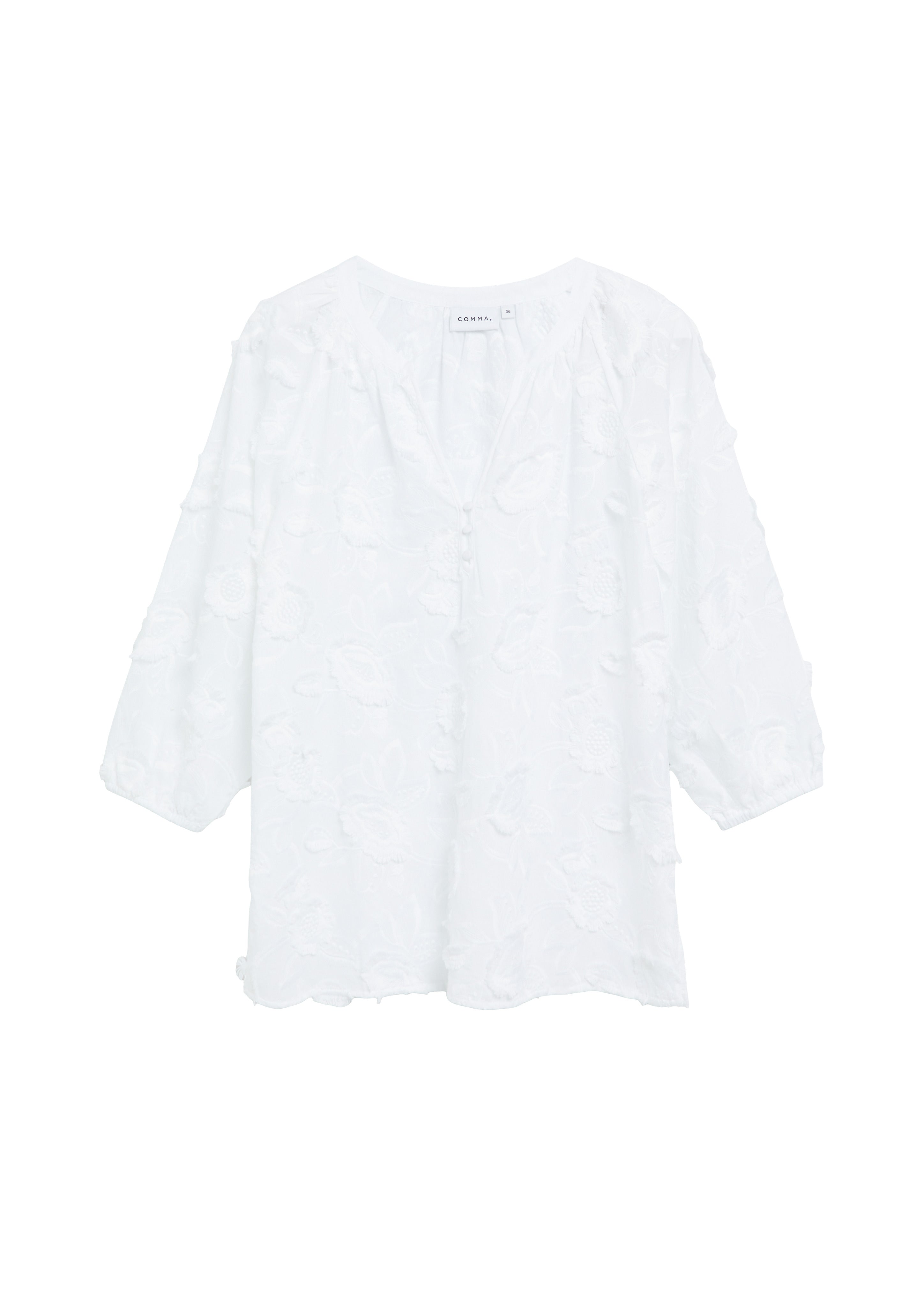 Tunika-Bluse mit floraler Allover-Stickerei