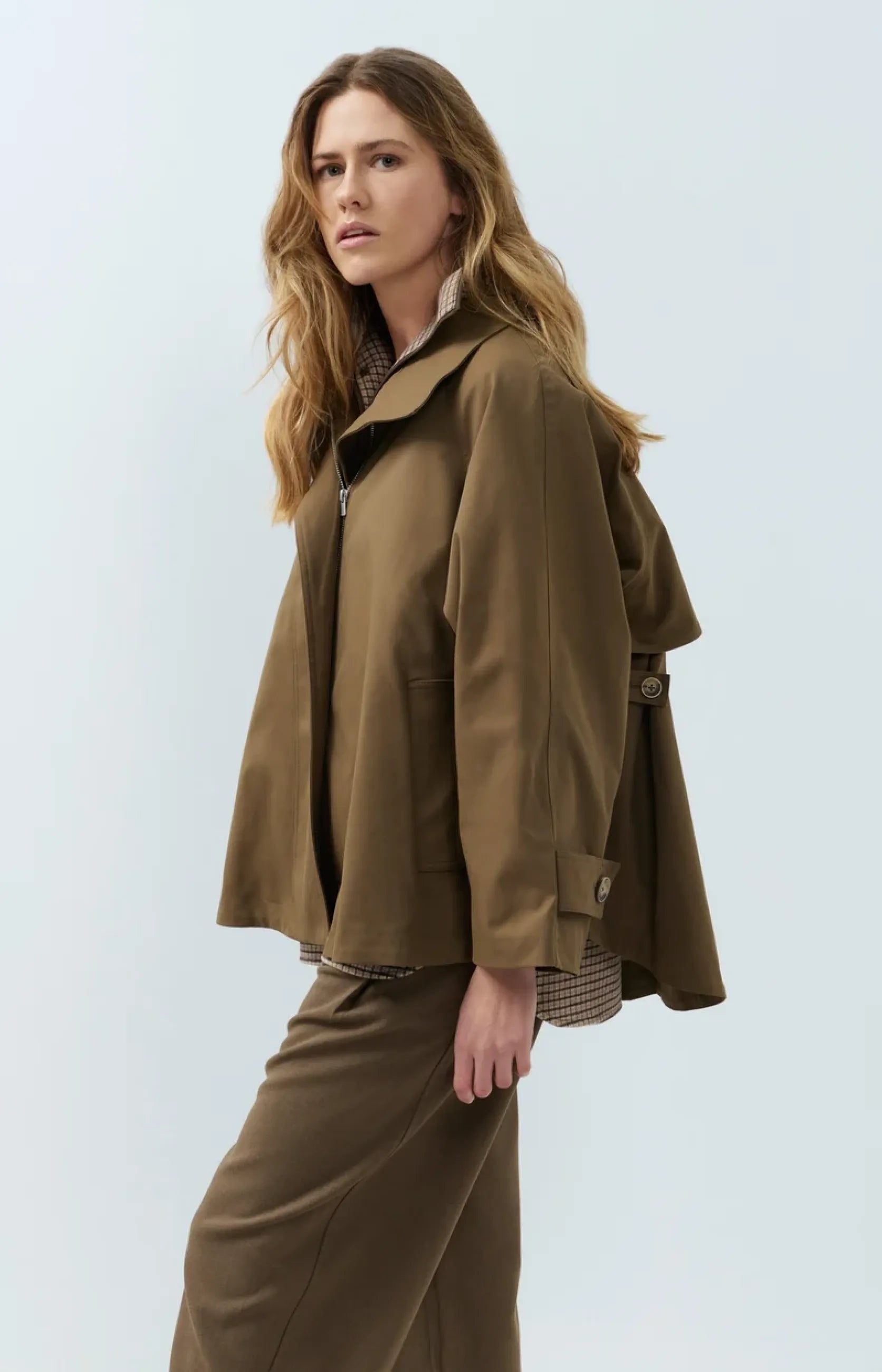 A-Linien-Trenchjacke mit Stehkragen