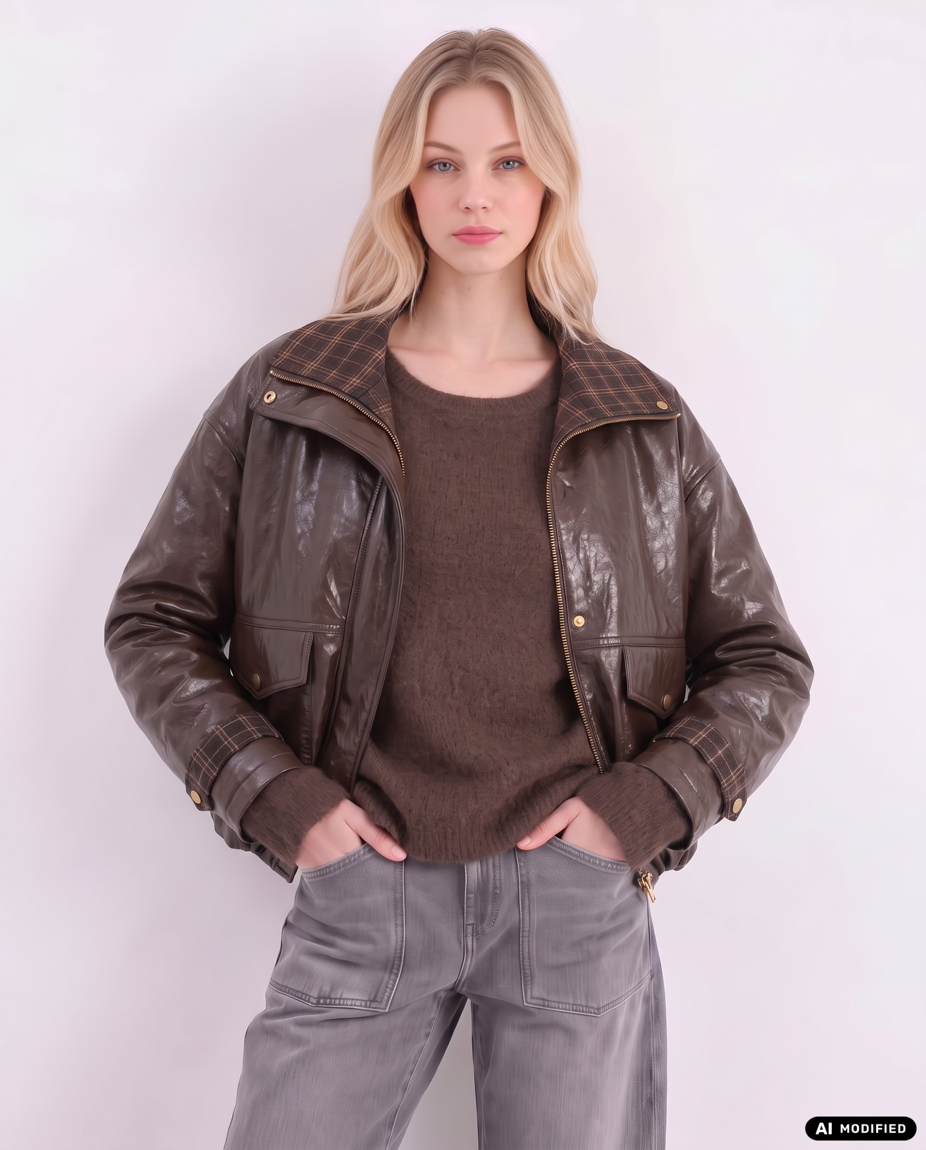 Kunstlederjacke mit Karokragen