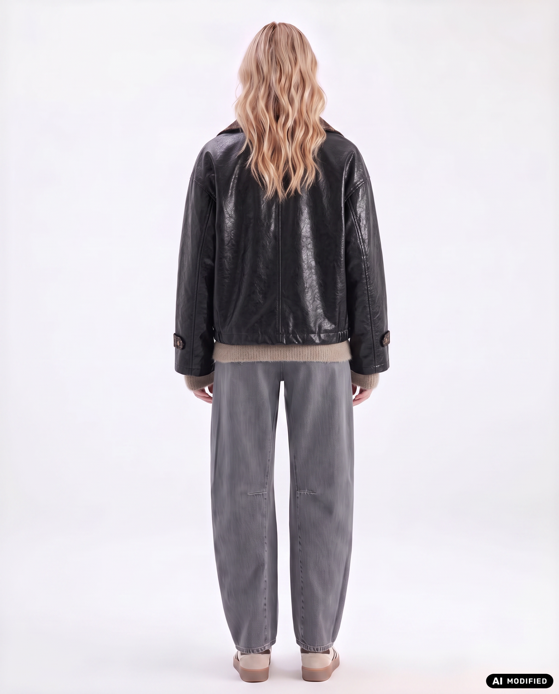 Kunstlederjacke mit Karokragen
