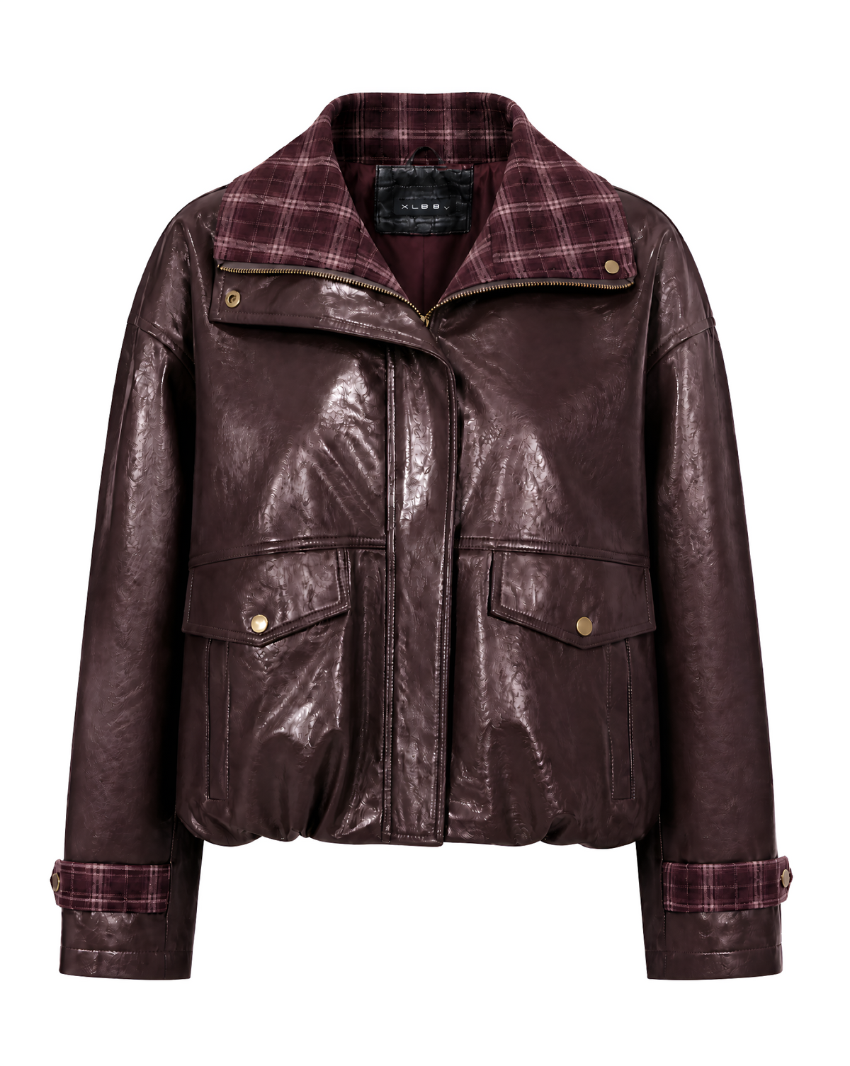 Kunstlederjacke mit Karokragen