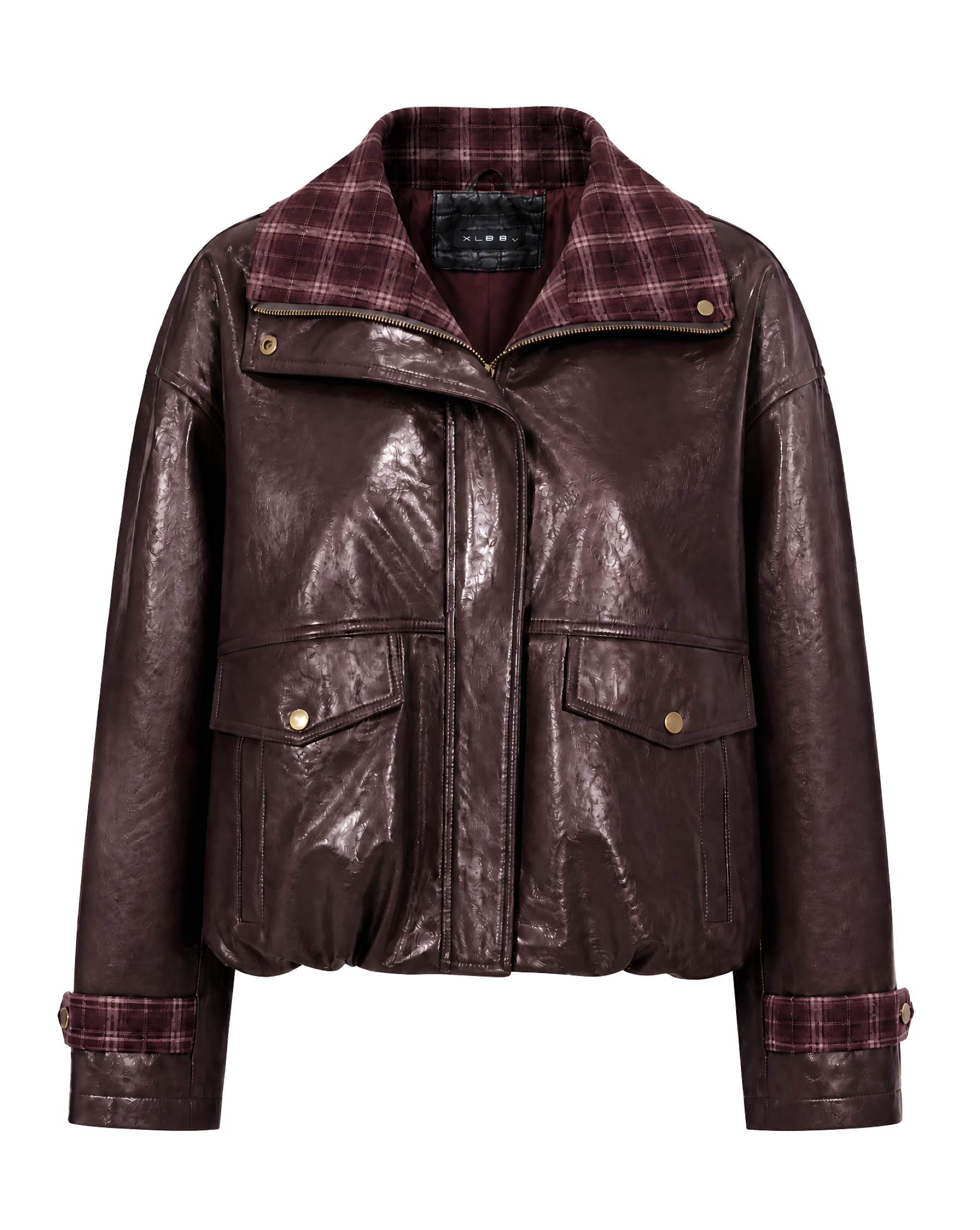 Kunstlederjacke mit Karokragen