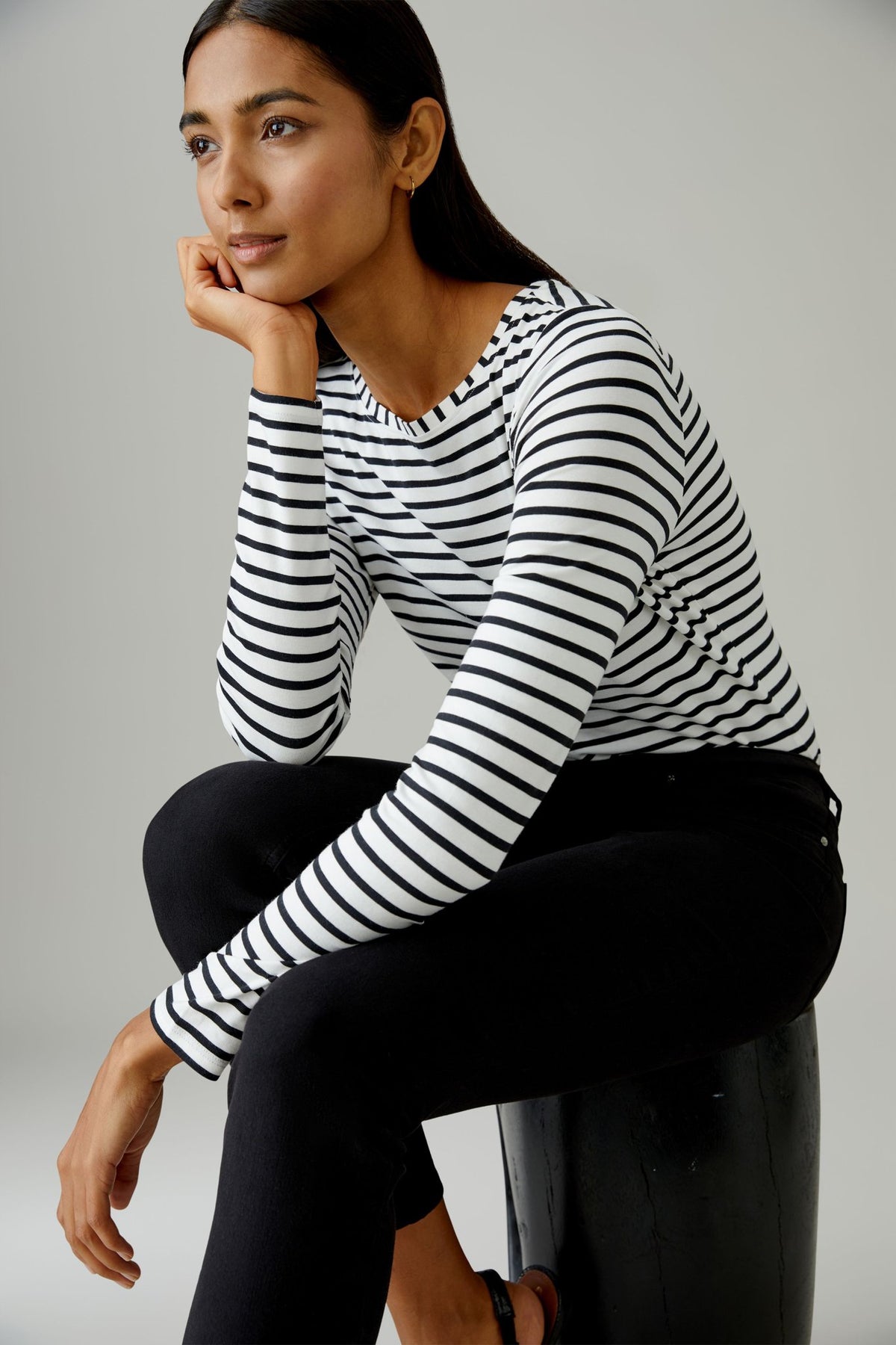 Oui Longsleeve Black Offwhite