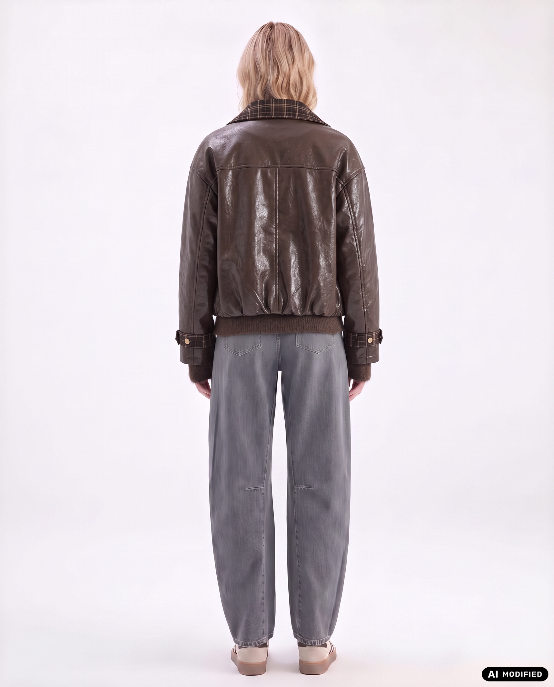 Kunstlederjacke mit Karokragen