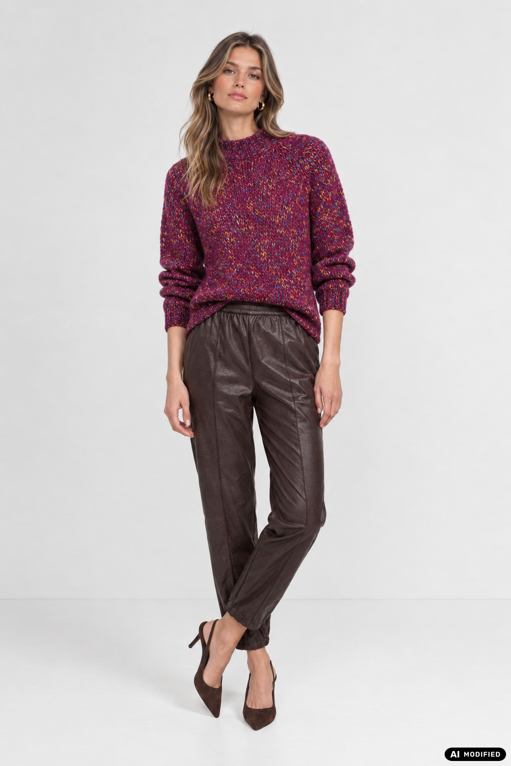 Grobstrick-Pullover in Melange-Optik