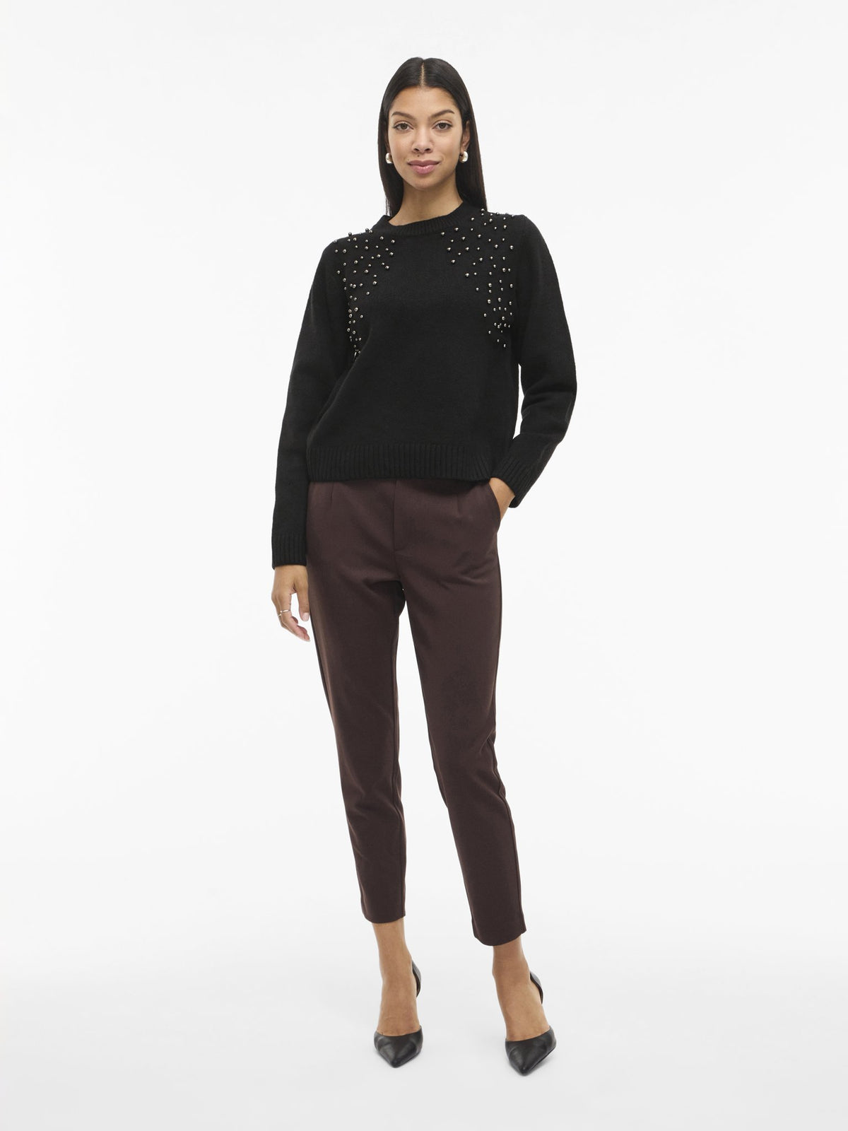 VILA Strickpullover Black Beauty/Lipo Egret