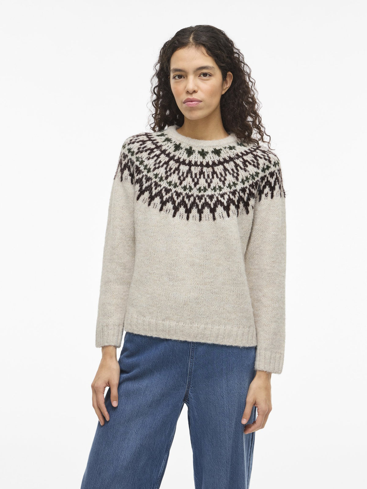 VILA Strickpullover Super Light Natural Melan/Coffee Be