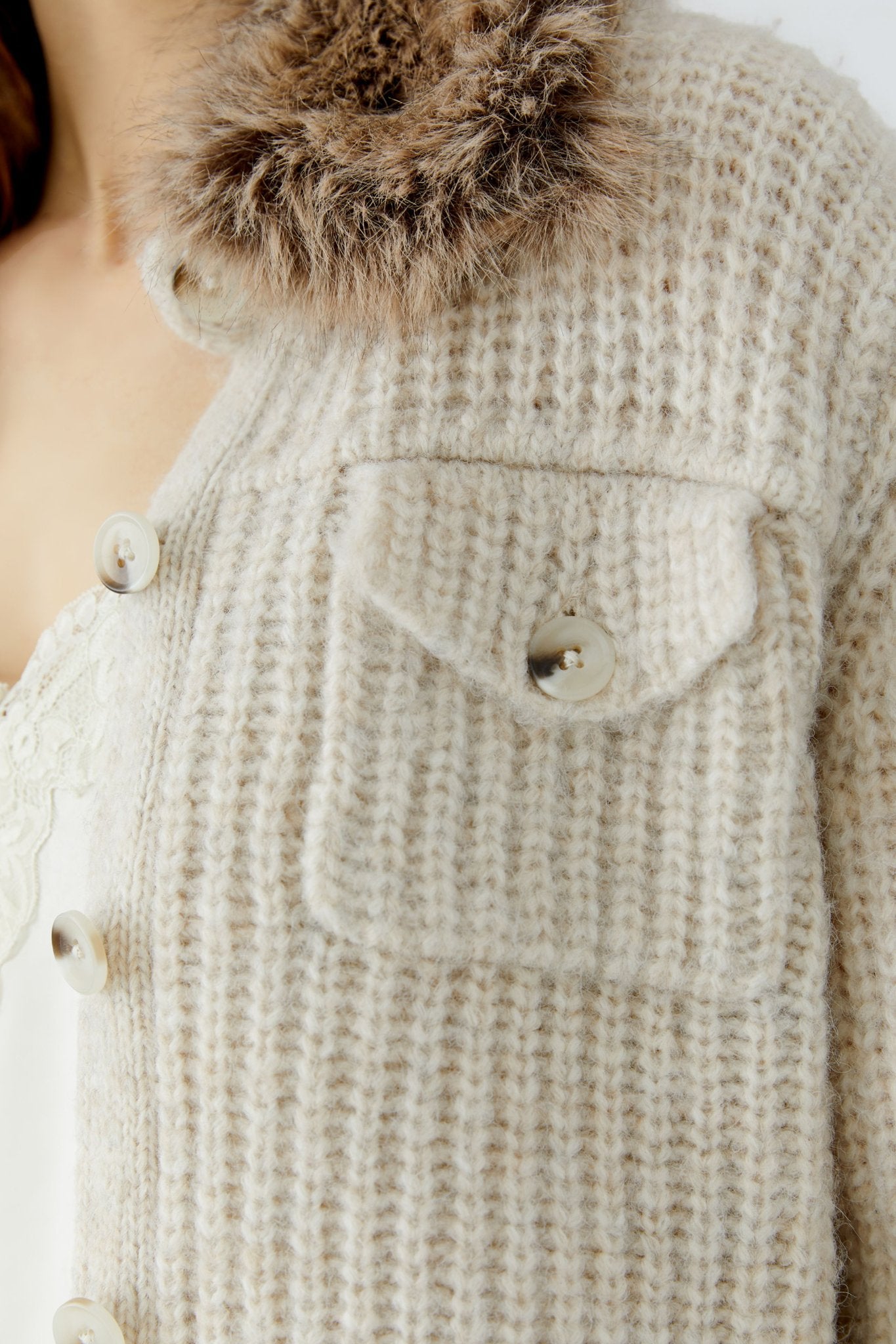 Oui Strickjacken Light Beige Mel