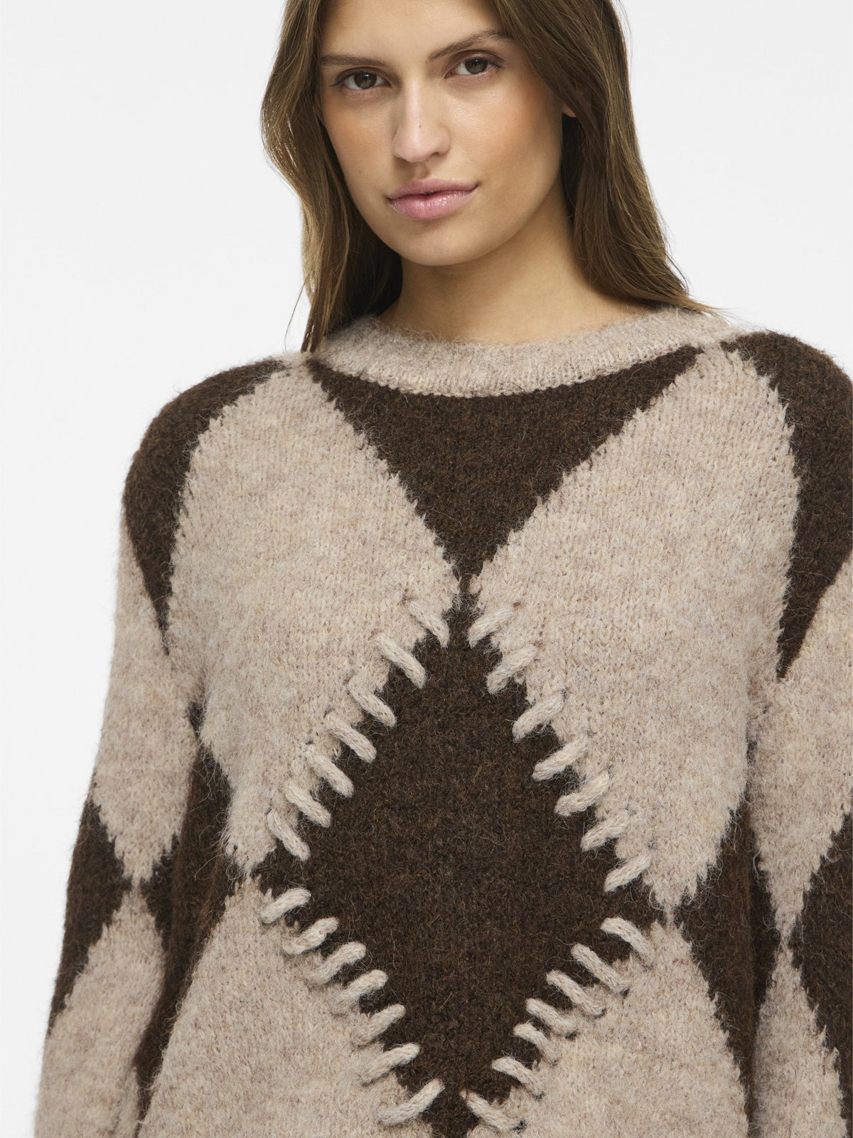 VILA Strickpullover Natural Melange/Coffee Bean
