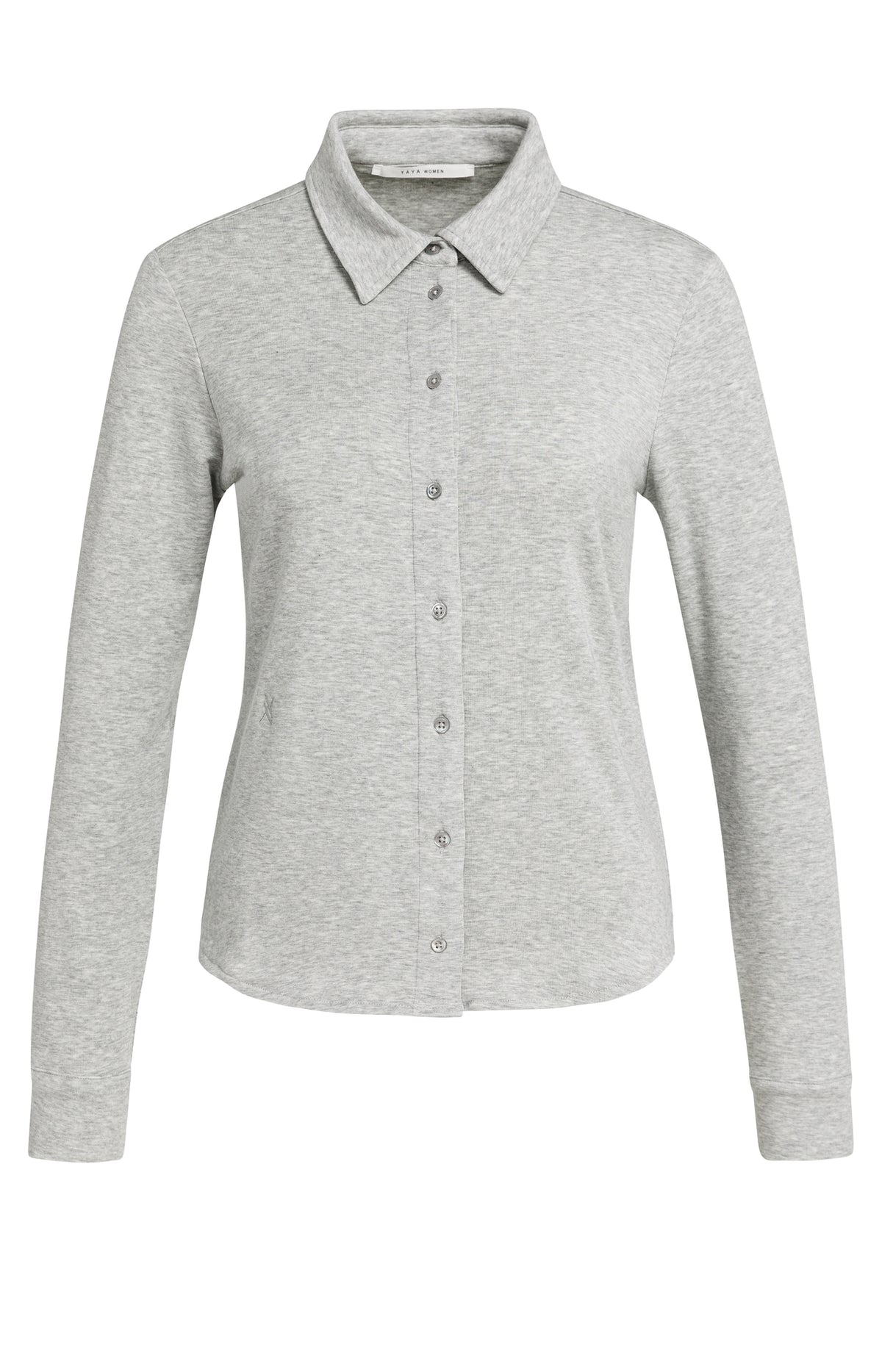 Melierte Jersey-Bluse mit Kragen