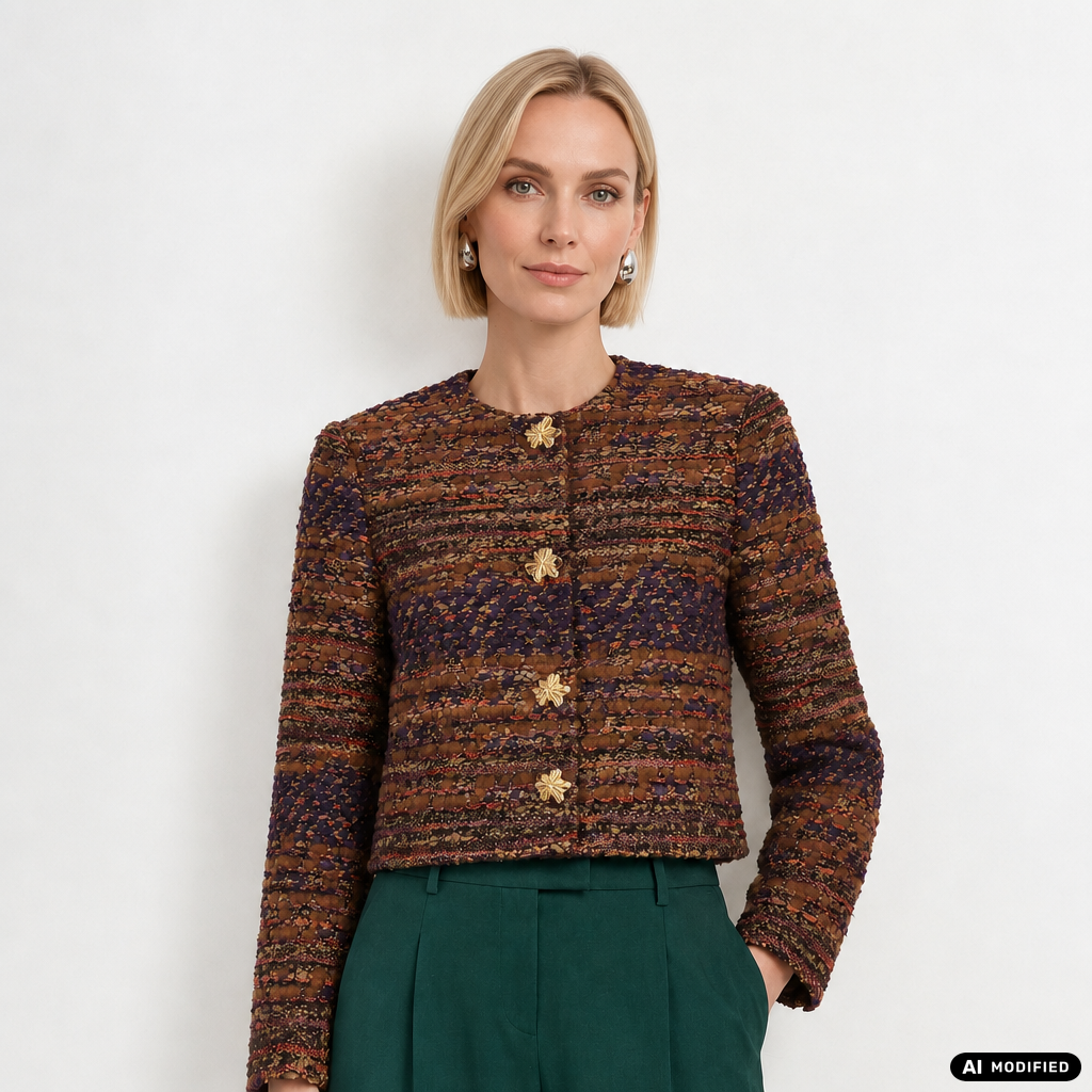 Bouclé Jacke mit Schmuckknöpfen