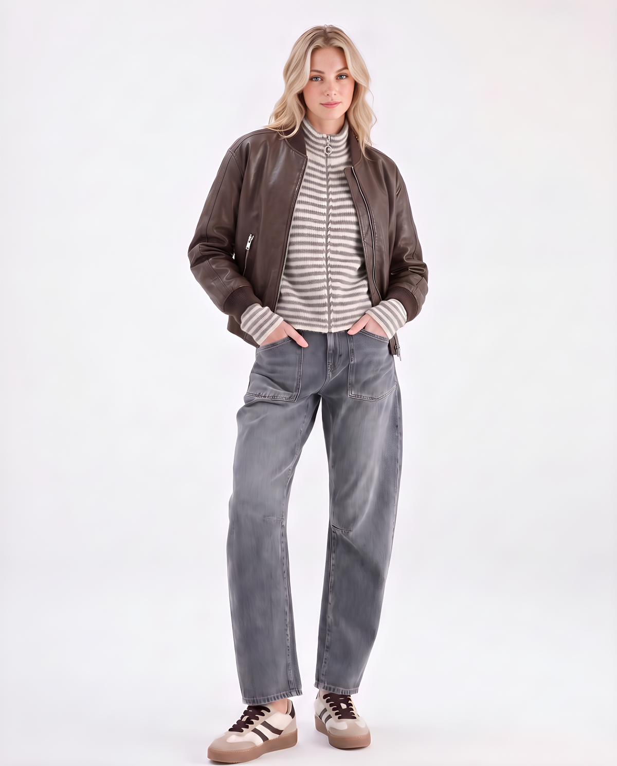 Kunstlederjacke mit Reißverschluss