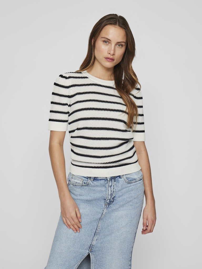 VILA T-Shirts White Alyssum/W. Navy Blazer