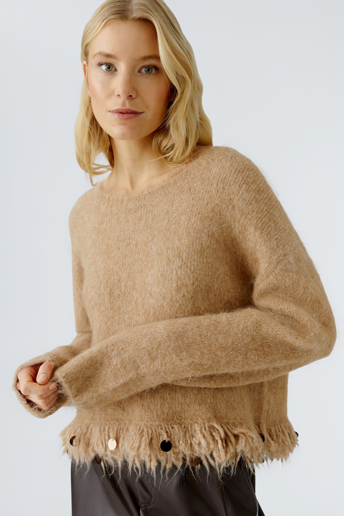 Oui Strickpullover Beigemel