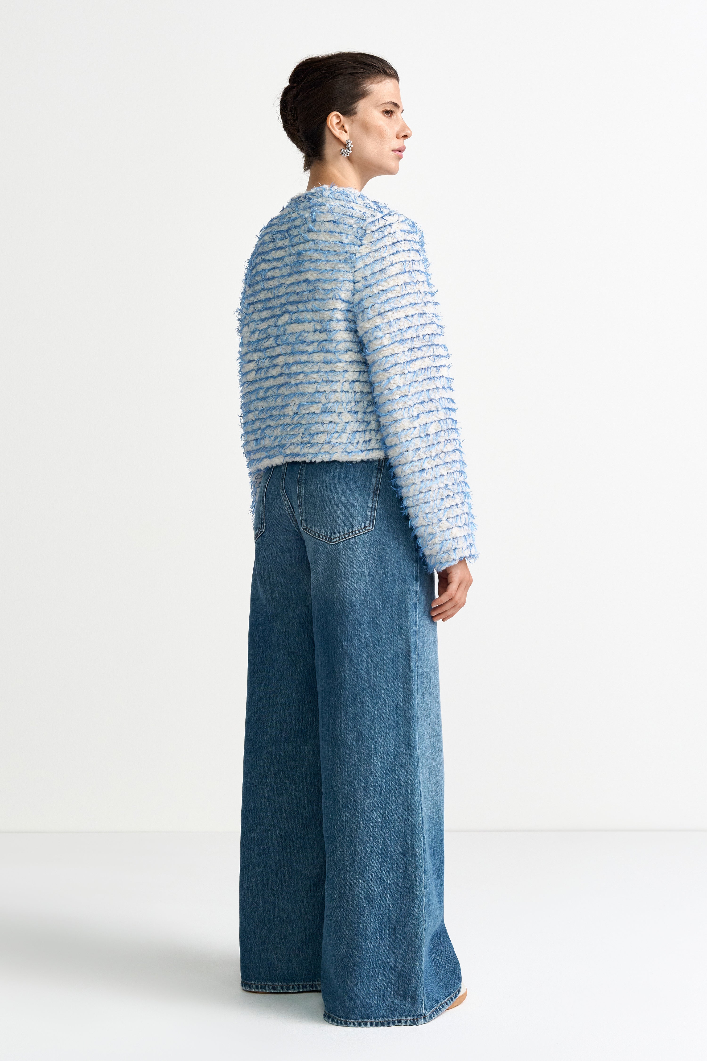 Bouclé Jacke mit Fransenstreifen