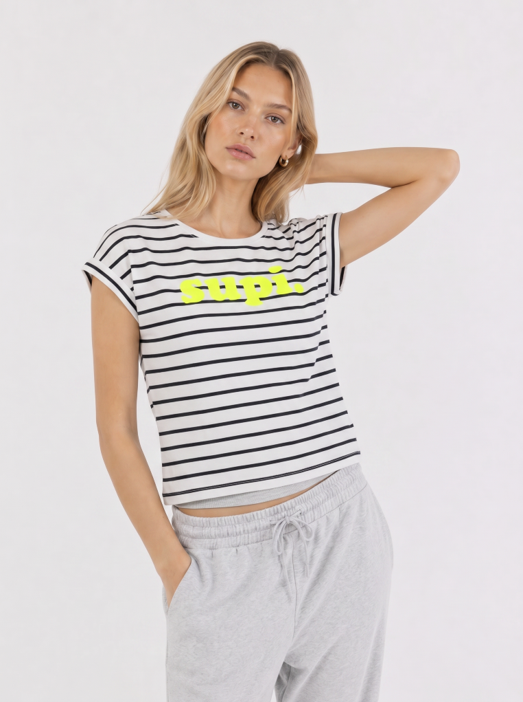 be famous T-Shirts White/Navy - Fluo Yellow