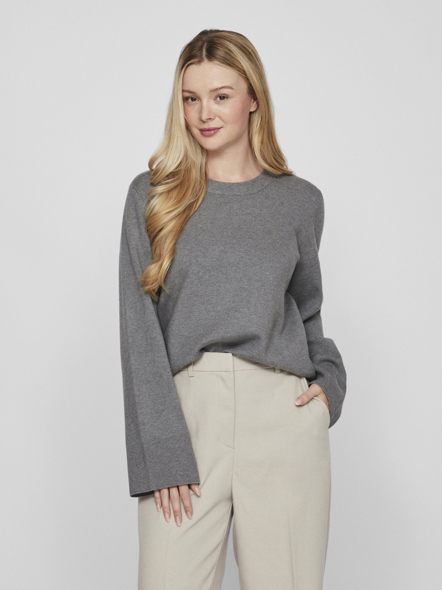 VILA Strickpullover Medium Grey Melange